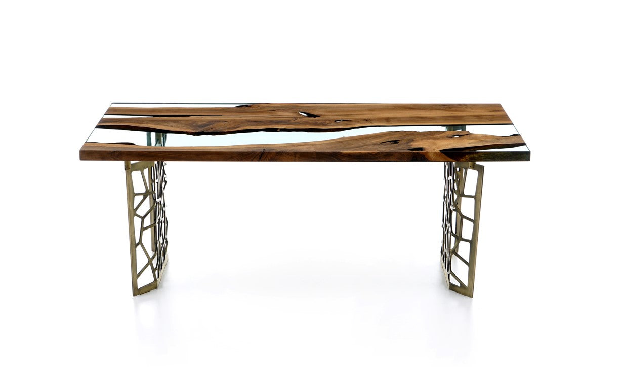 Voronoi Resin Walnut River Dining Table - Modern Wood & Epoxy Live Edge Table for Dining Room, Kitchen, Office - Unique Handmade Home Decor & Furniture