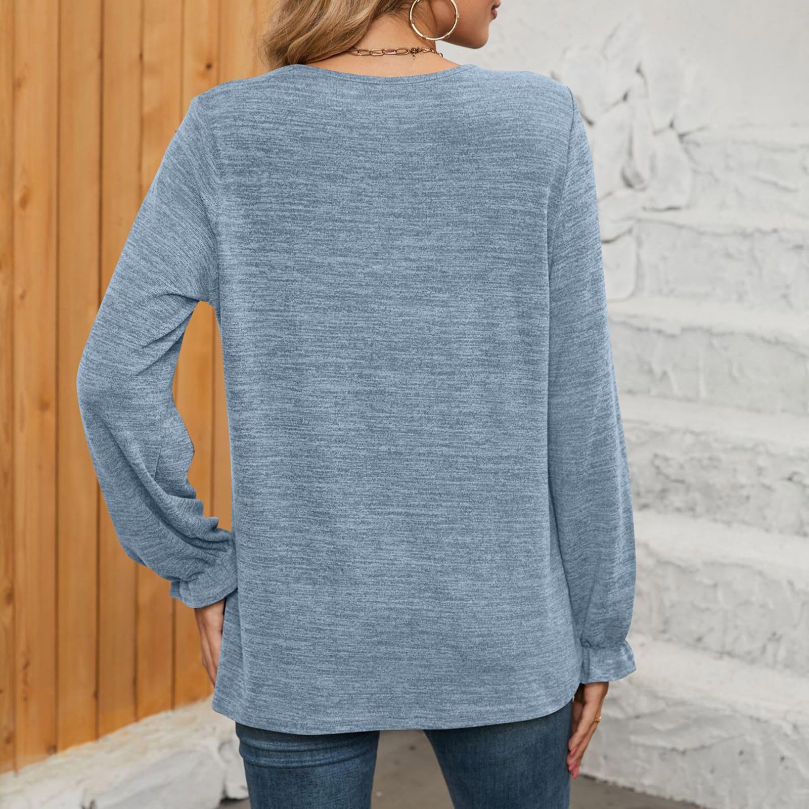 Women's Long Sleeve T-Shirt - Loose Fit Casual Blouse, Solid Color O-Neck Top for Valentine's Day | Sleepwear, Lounge Wear & Everyday Outfits