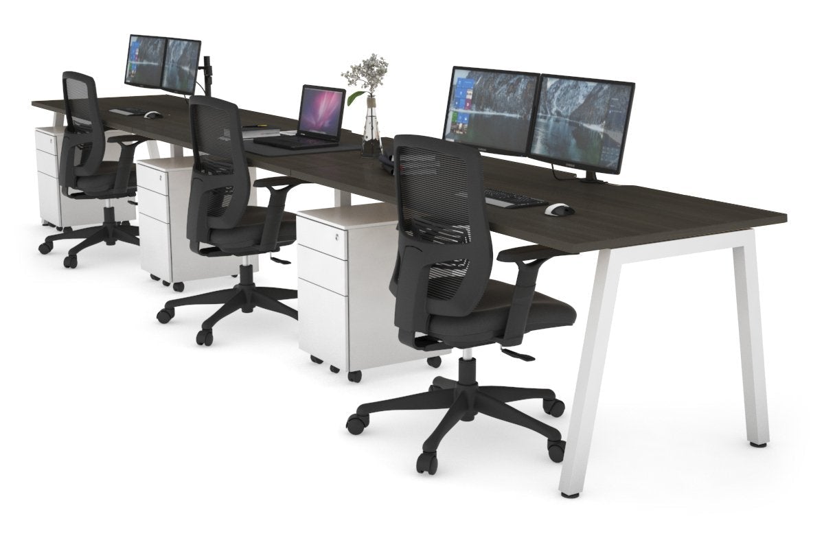 Quadro 3-Person Office Workstation Desk - 1800L x 800W with Cable Management - Perfect for Collaborative Workspaces & Open Office Environments