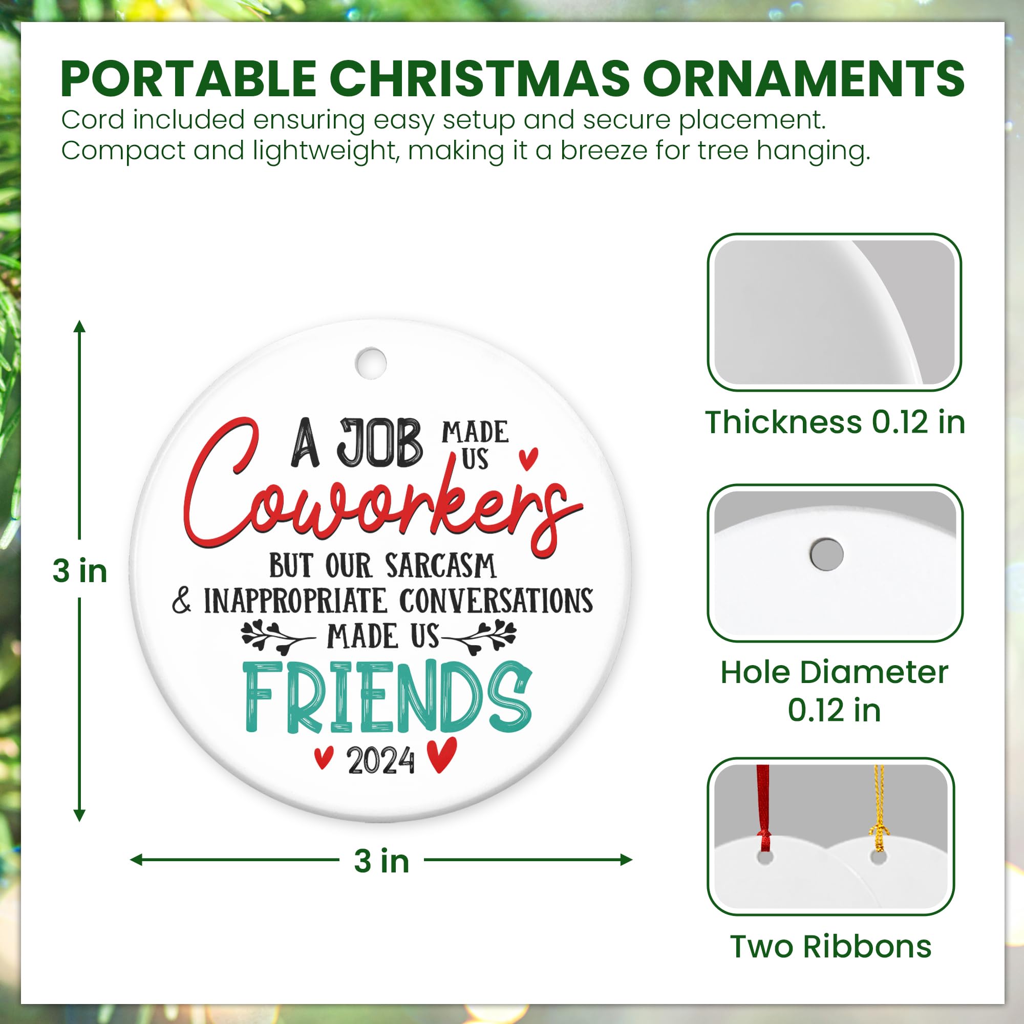 Best Coworker Gifts for Women - 2024 Christmas Ornaments & Birthday Presents for Friends - Ceramic Holiday Decorations for Office, Friendship & Appreciation - Perfect for Christmas Trees, Office Parties & Gift Exchanges