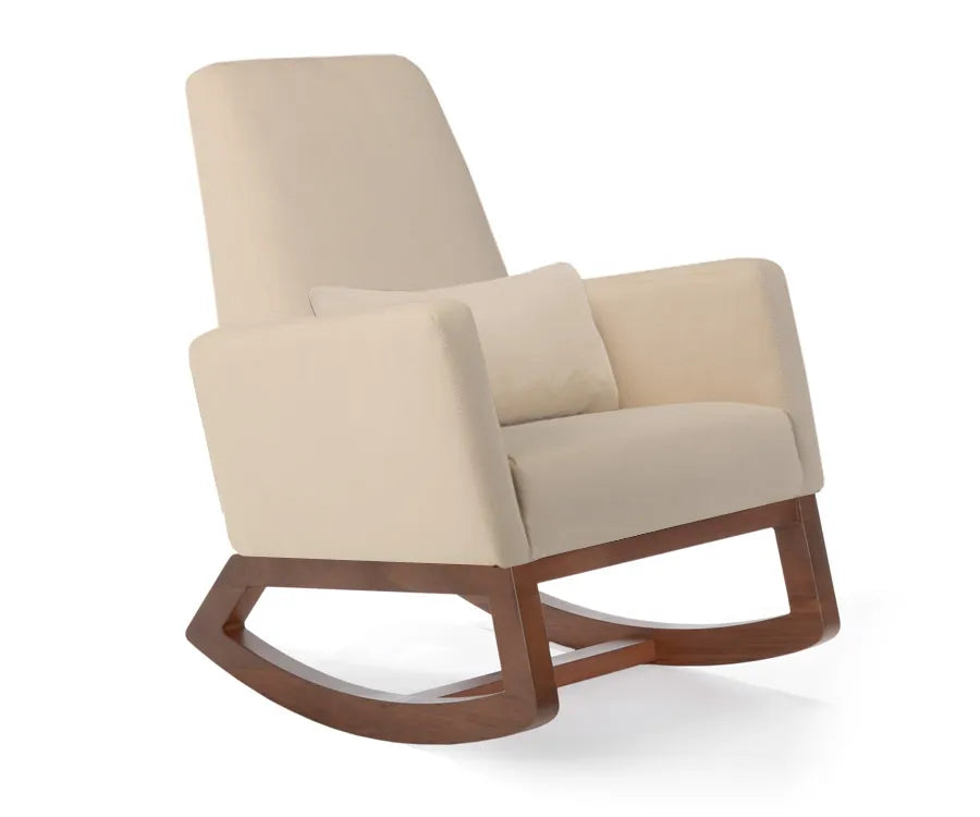Premium Joya Rocker Chair - Tan Fabric with Walnut Wood Base for Living Room, Nursery & Relaxation