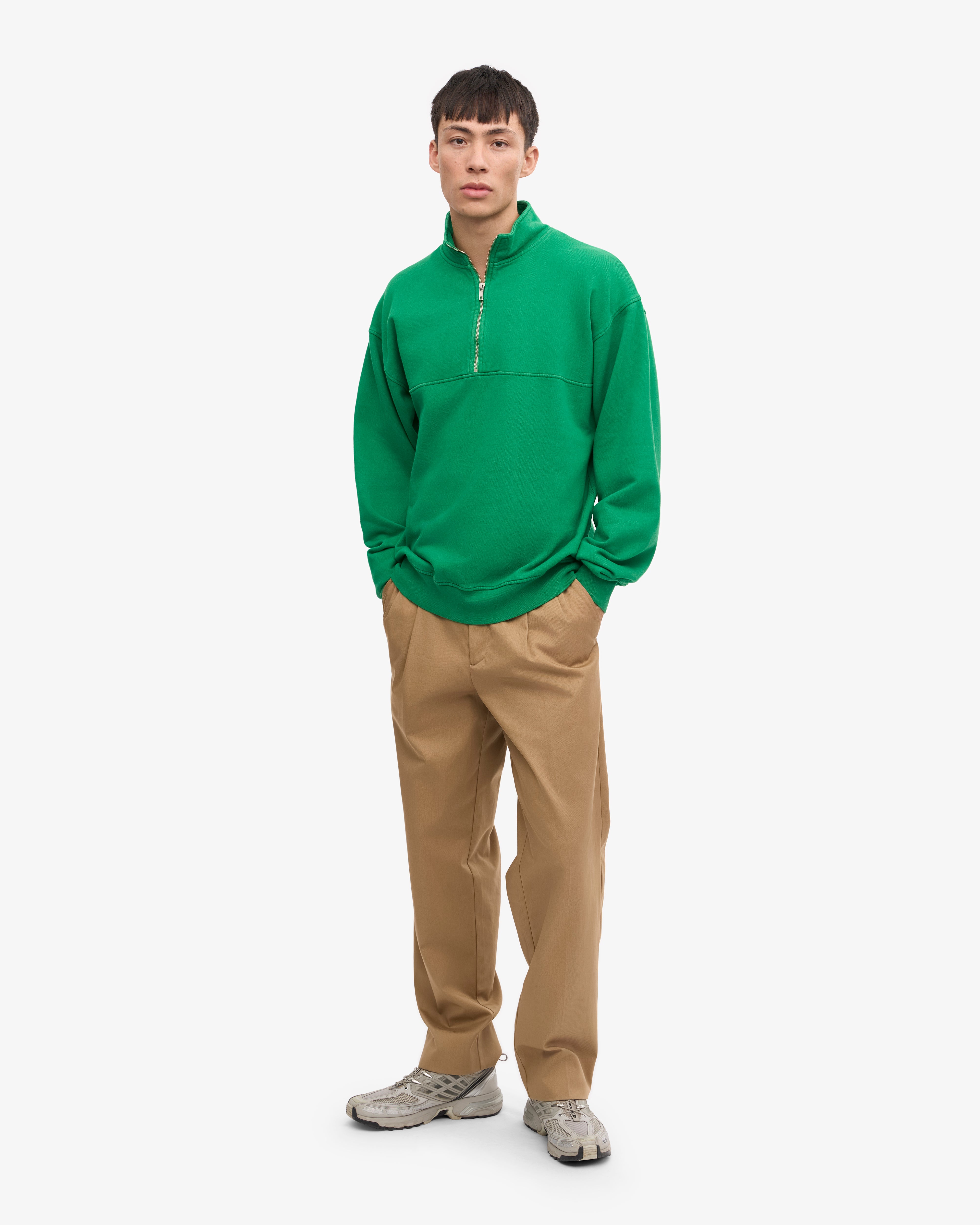 Organic Quarter Zip Sweatshirt for Men & Women | Soft Eco-Friendly Cotton | Kelly Green | Perfect for Casual Wear, Outdoor Activities & Layering