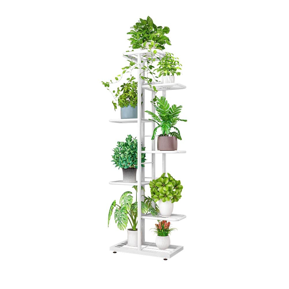 7 Tier Metal Plant Stand for Indoor Outdoor Use - Sturdy Flower Pot Display Shelf for Garden, Patio, Balcony & Home Decor - White Planter Rack for Potted Plants, Herbs & Succulents