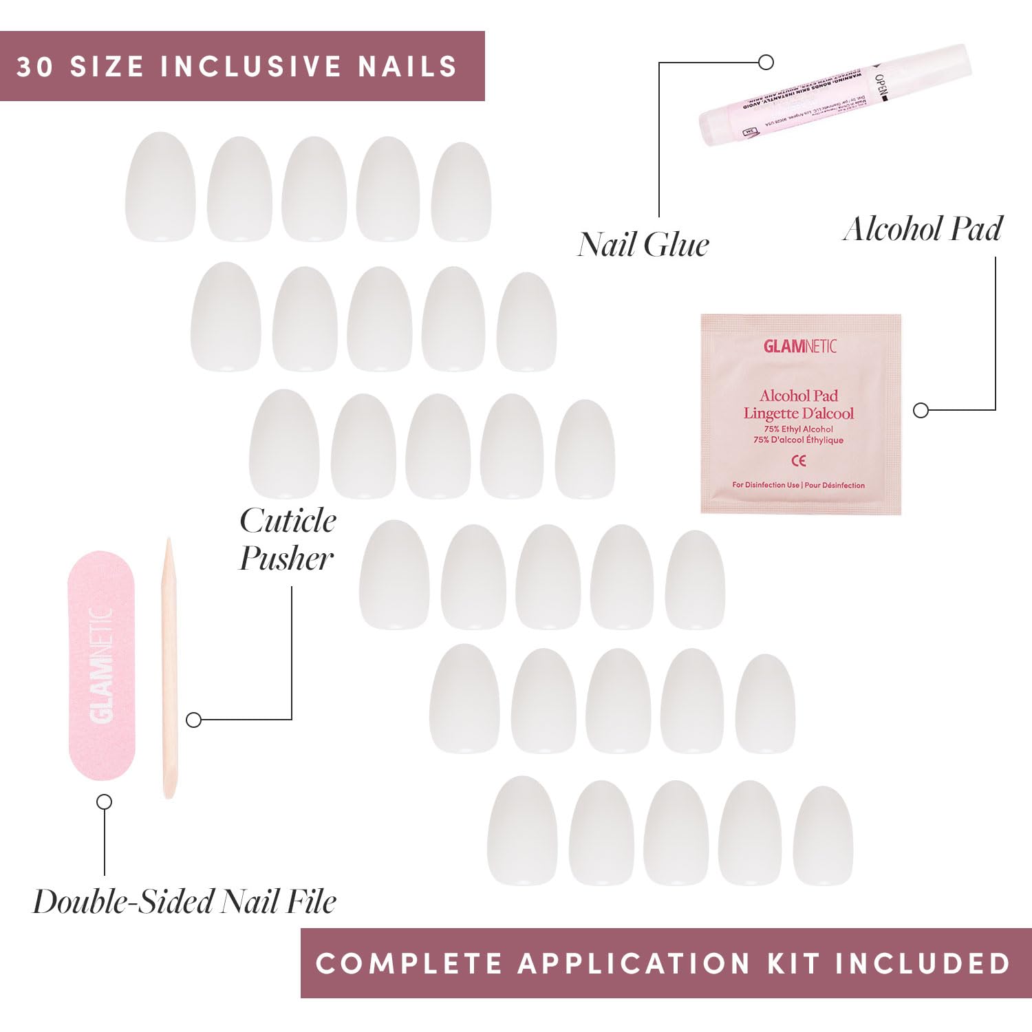 Glamnetic Press On Nails - White Swan | Classic Off White Short Oval Fake Nails with Glue, Reusable Stick On Nails Kit (30 Pcs, 15 Sizes) | Salon Quality Manicure | Perfect for Weddings, Parties & Everyday Wear