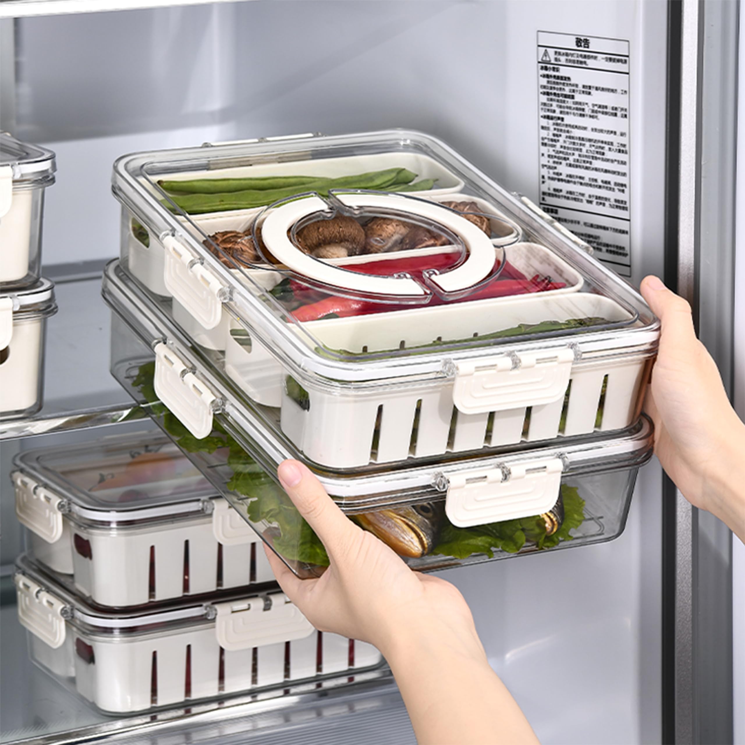 Clear Stackable Refrigerator Organizer with Lids - 4 Compartment Fridge Storage Containers for Fresh Food Organization | Perfect for Meal Prep, Leftovers & Snack Storage in Kitchen, Office or Dorm