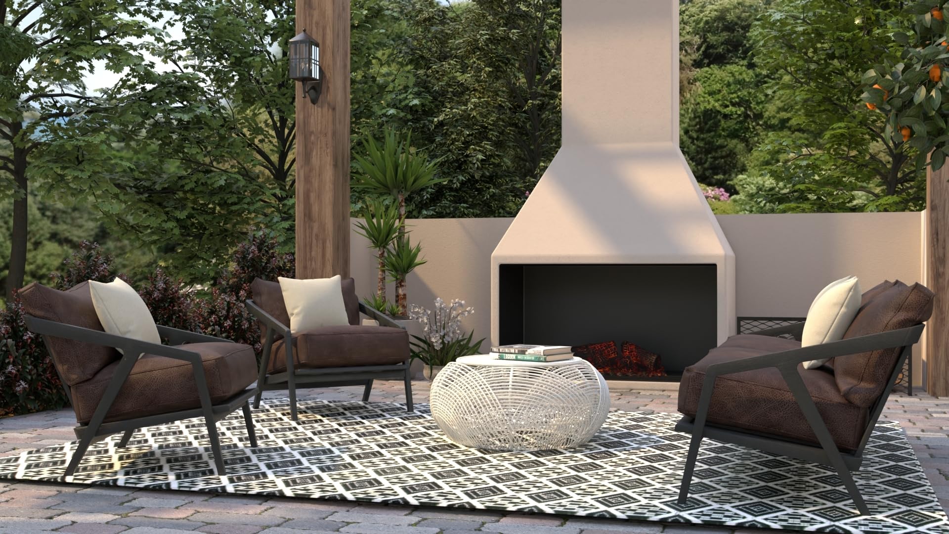 Mad Mats Geometric Outdoor Rug - Reversible Plastic Mat 5' x 8' in Scotch Black/White - Perfect for Patio, Deck, Poolside & Backyard Decor