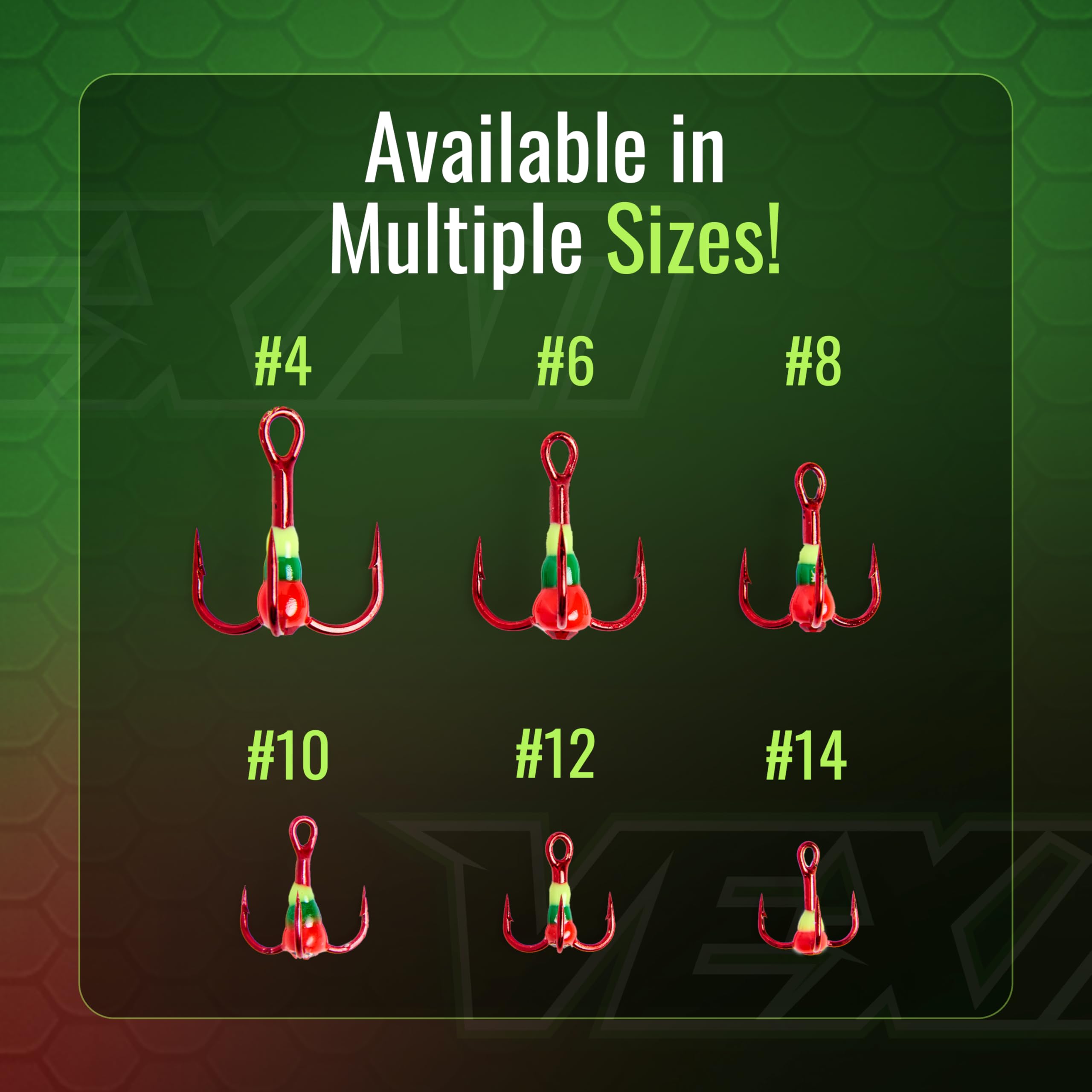 Vexan Glow Crystal Treble Fishing Hooks - High Carbon Steel Saltwater & Freshwater Hooks - Ultra Sharp & Durable for Bass, Trout, Salmon - Perfect for Night Fishing & Deep Sea Angling