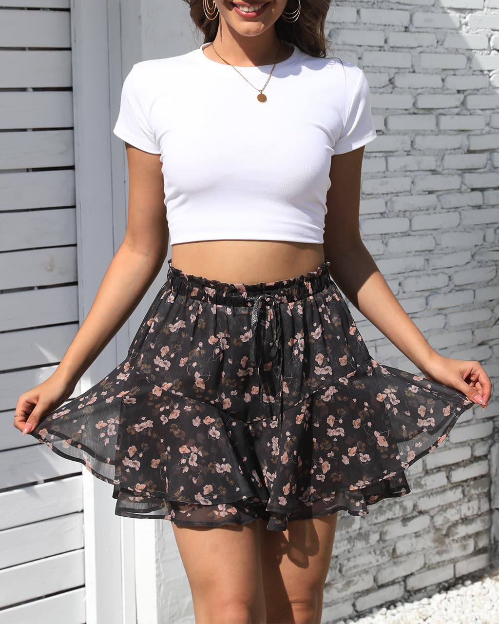 Women's Flowy Boho Floral Skorts & Chiffon Shorts - Casual Ruffle Mini Skirts for Running, Tennis, Yoga & Summer Outfits | Breathable Comfort for Beach, Travel & Daily Wear