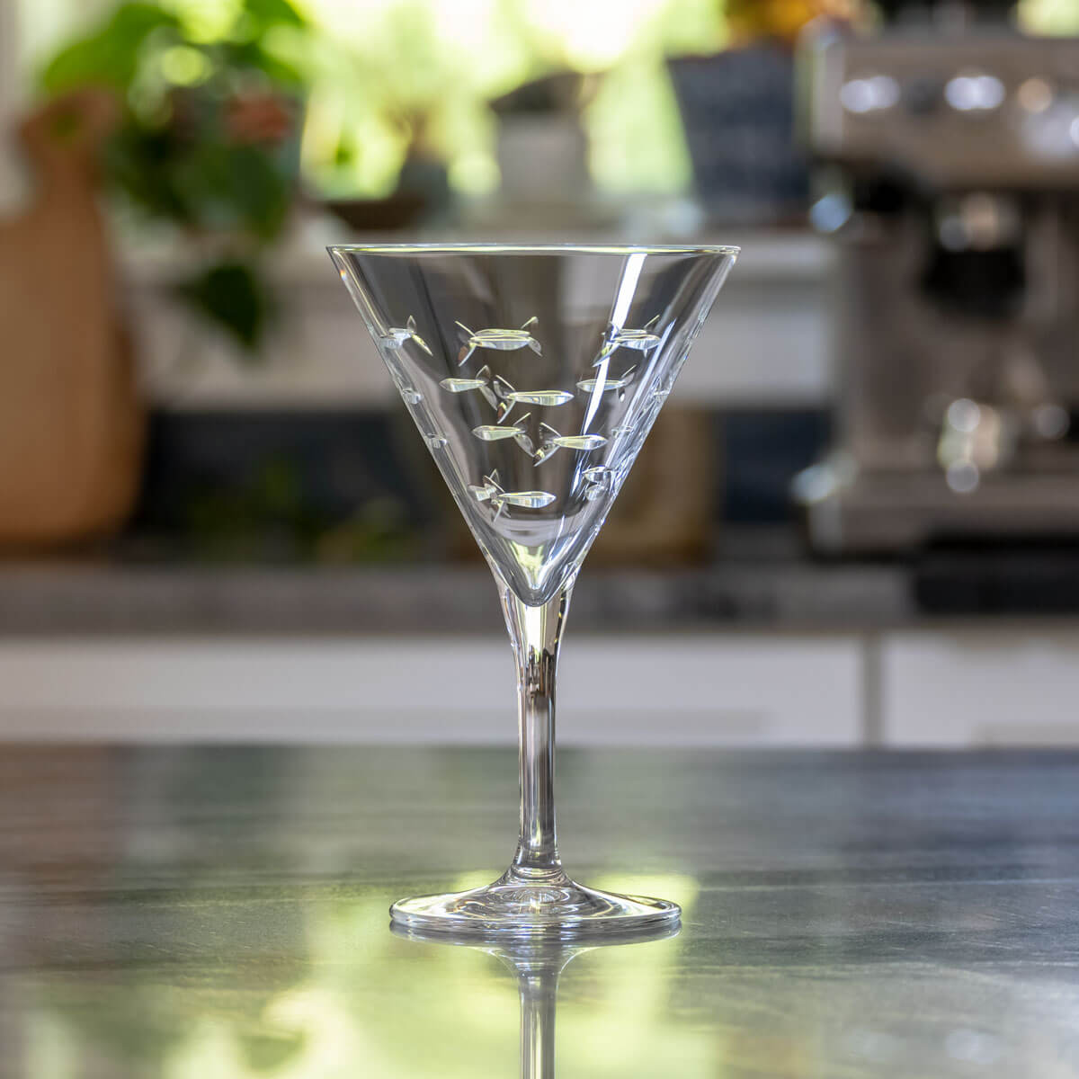 Set of 4 School of Fish 7.5oz Martini Cocktail Glasses - Perfect for Home Bars, Parties & Elegant Entertaining