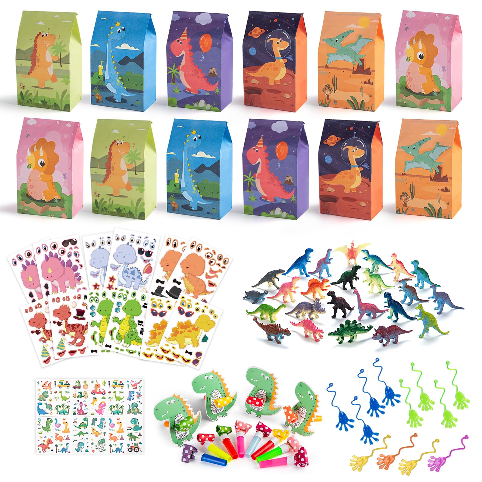 Dinosaur Party Favors with Goodie Bags - 12-Piece Kids Birthday Party Supplies Set Including T-Rex Decorations & Dino Pinata Fillers for Boys and Girls | Perfect for Jurassic Themed Birthday Parties, School Events & Dinosaur Lovers