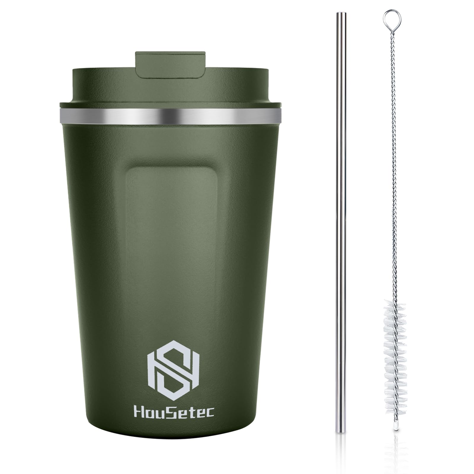 Elayce 14oz Insulated Travel Coffee Mug with Leakproof Lid & Straw - Reusable Stainless Steel Tumbler for Hot & Cold Drinks - Perfect for Office, Camping, Commuting & Outdoor Activities (Green)