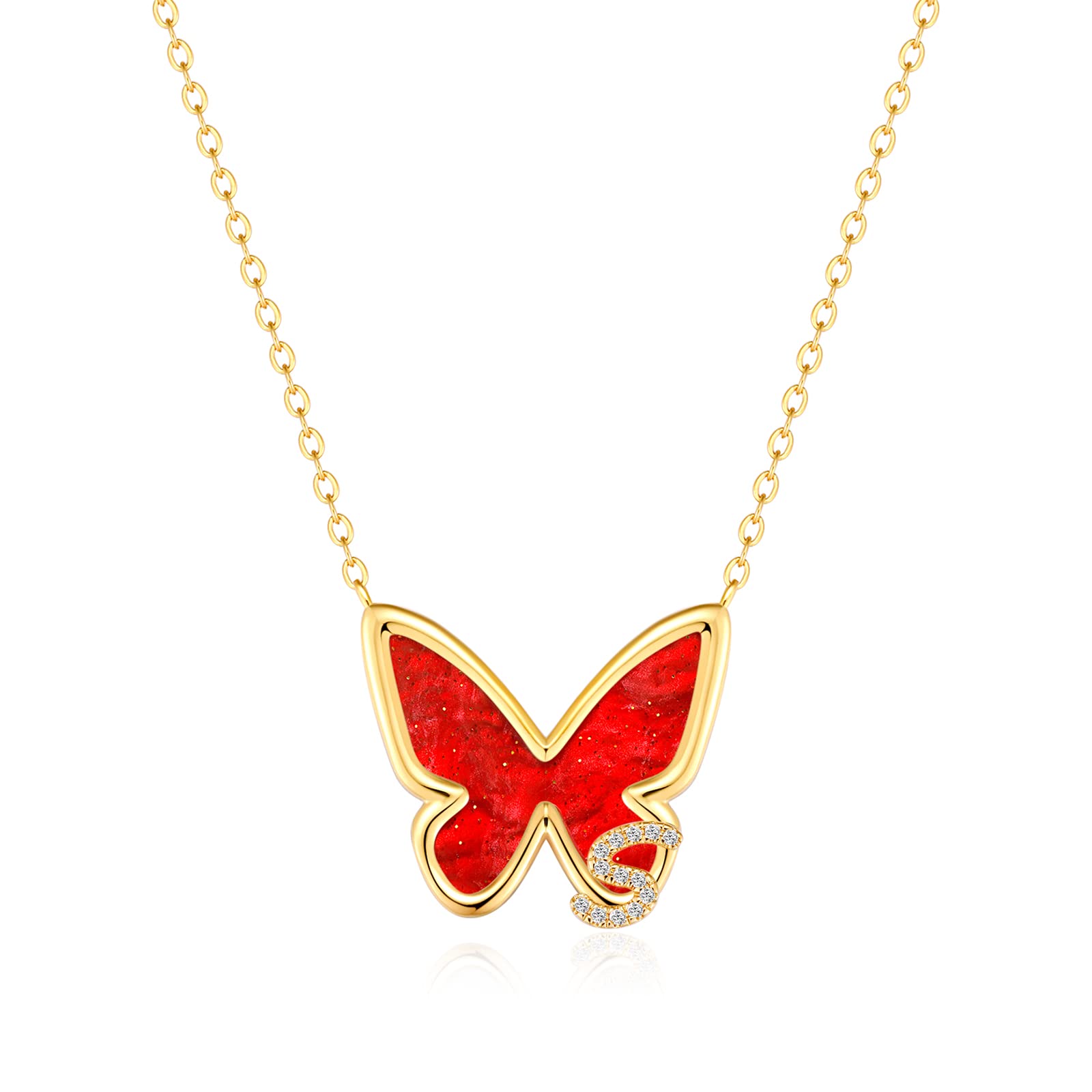 FONKUP 14K Gold Plated Butterfly Initial Necklace for Women - Personalized Name Pendant Jewelry Gift for Her - Perfect for Birthdays, Anniversaries & Valentine's Day Gifts