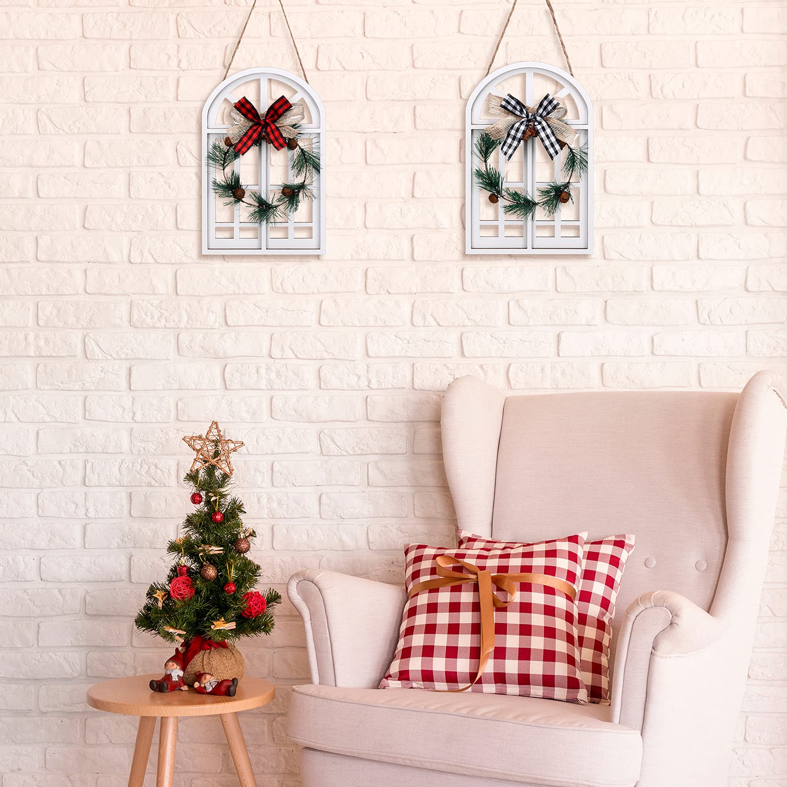 Maitys 2-Piece Rustic Wooden Christmas Hanging Decorations - Holiday Wall Plaque Signs for Window, Door & Home Decor - Perfect for Christmas, Birthday, Wedding & Party Decorations