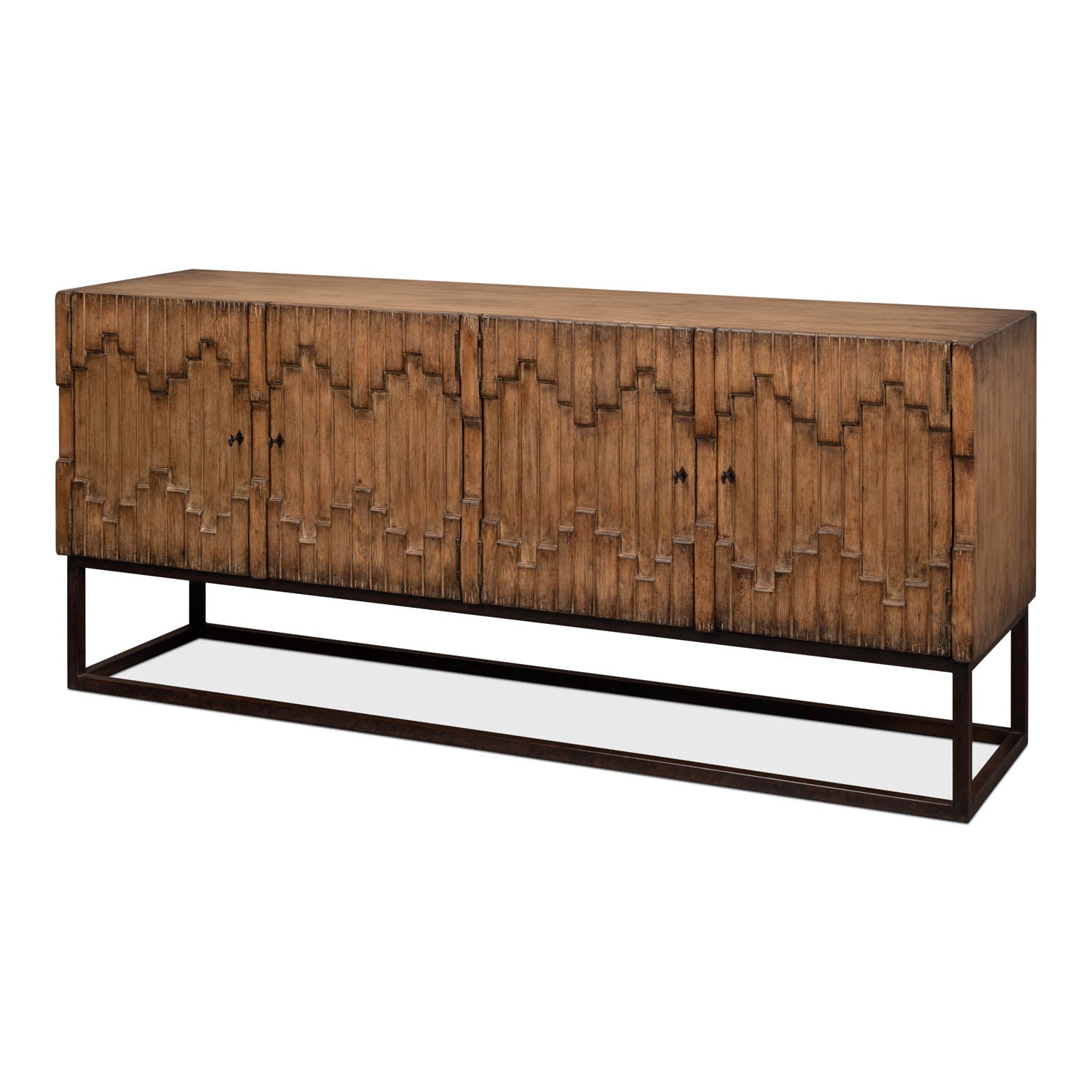 Aztec Style Whitewashed Sideboard with Stand - Mid-Century Modern Buffet Cabinet for Dining Room & Living Room Storage | Sarreid Ltd 40383