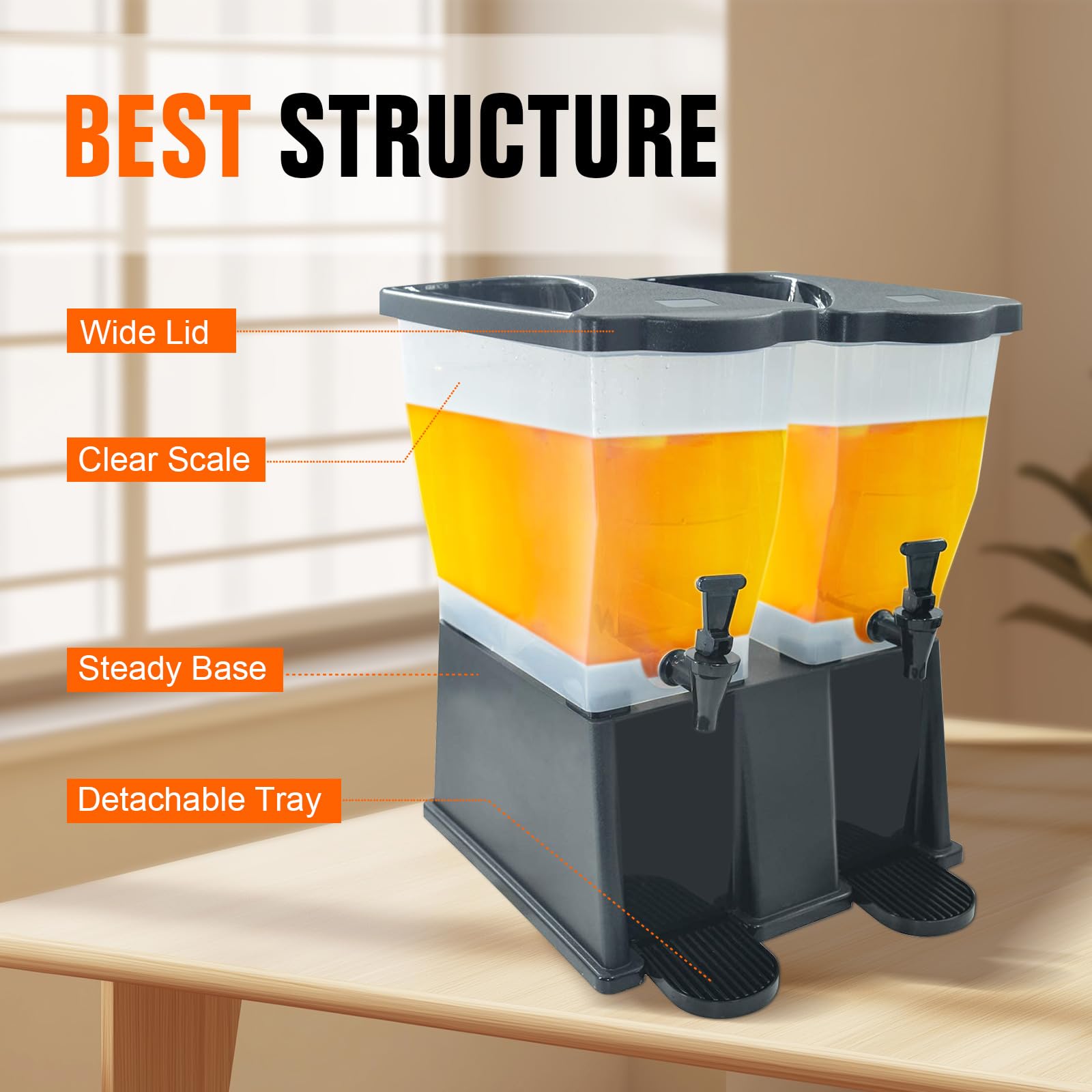 6 Gallon (22L) Commercial Beverage Dispenser with Spigot - Double Tank Drink Dispenser for Parties, Catering, Buffets & Restaurants - Perfect for Juice, Lemonade, Iced Tea & Punch Serving at Events