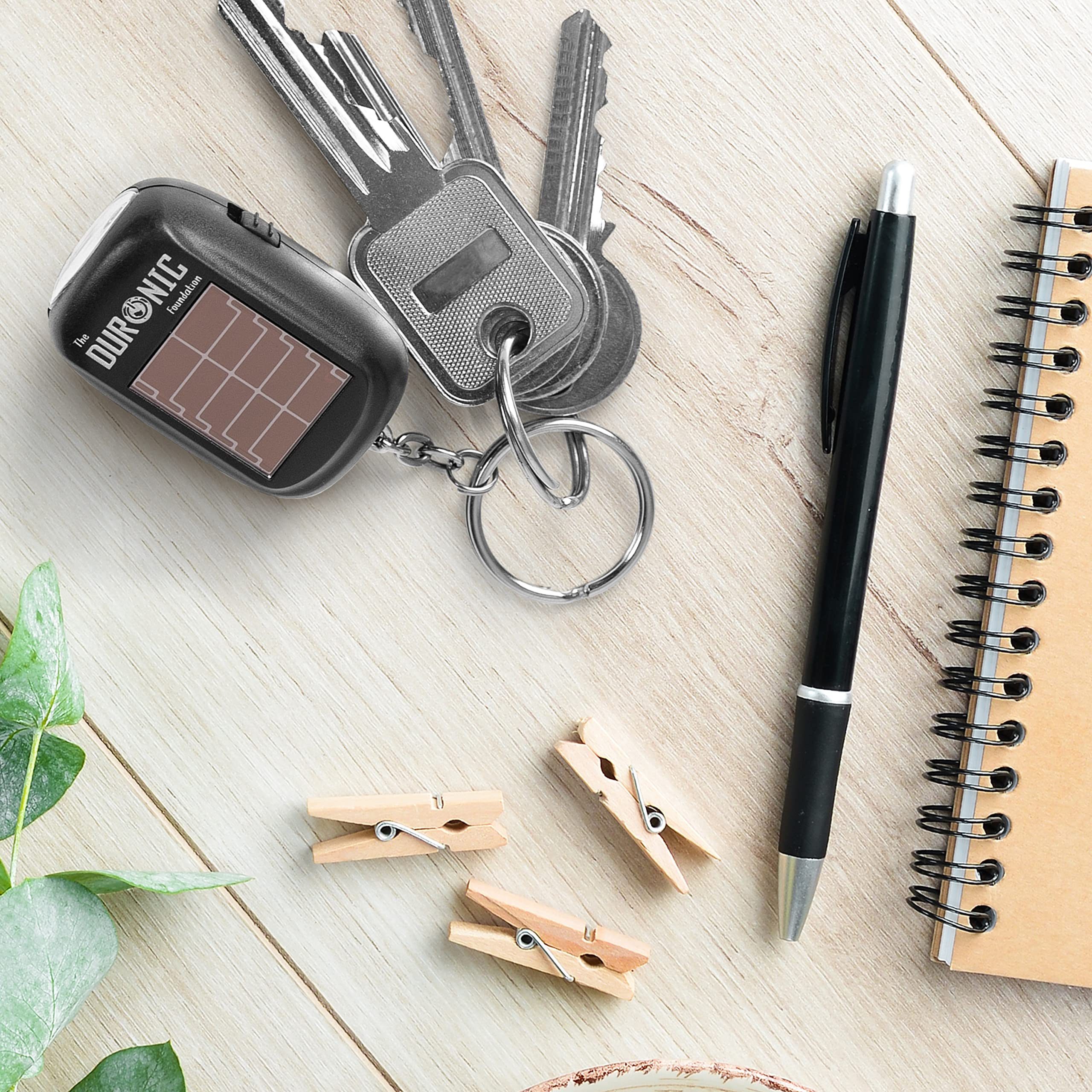 Duronic Keyring LED Torch DF01 - Rechargeable Pocket Flashlight with 2-Way Charging (Solar Panel & Hand Crank), 8 Lumens, Battery-Free Keychain Light for Camping, Hiking & Emergency Use