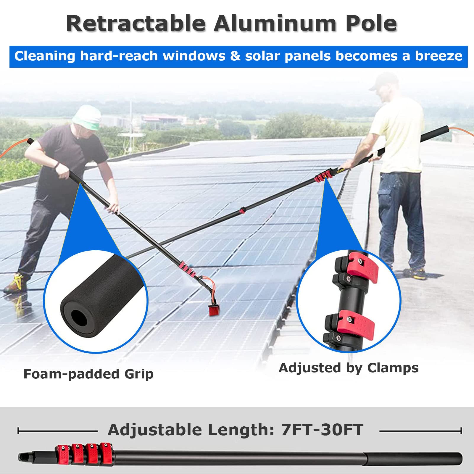 ANUU Water Fed Pole Window Cleaning Kit - 55cm Brush & 36FT/10.8M Hose - Professional Aluminum Outdoor Cleaning System for Windows, Solar Panels, and High Surfaces - Perfect for Residential & Commercial Use