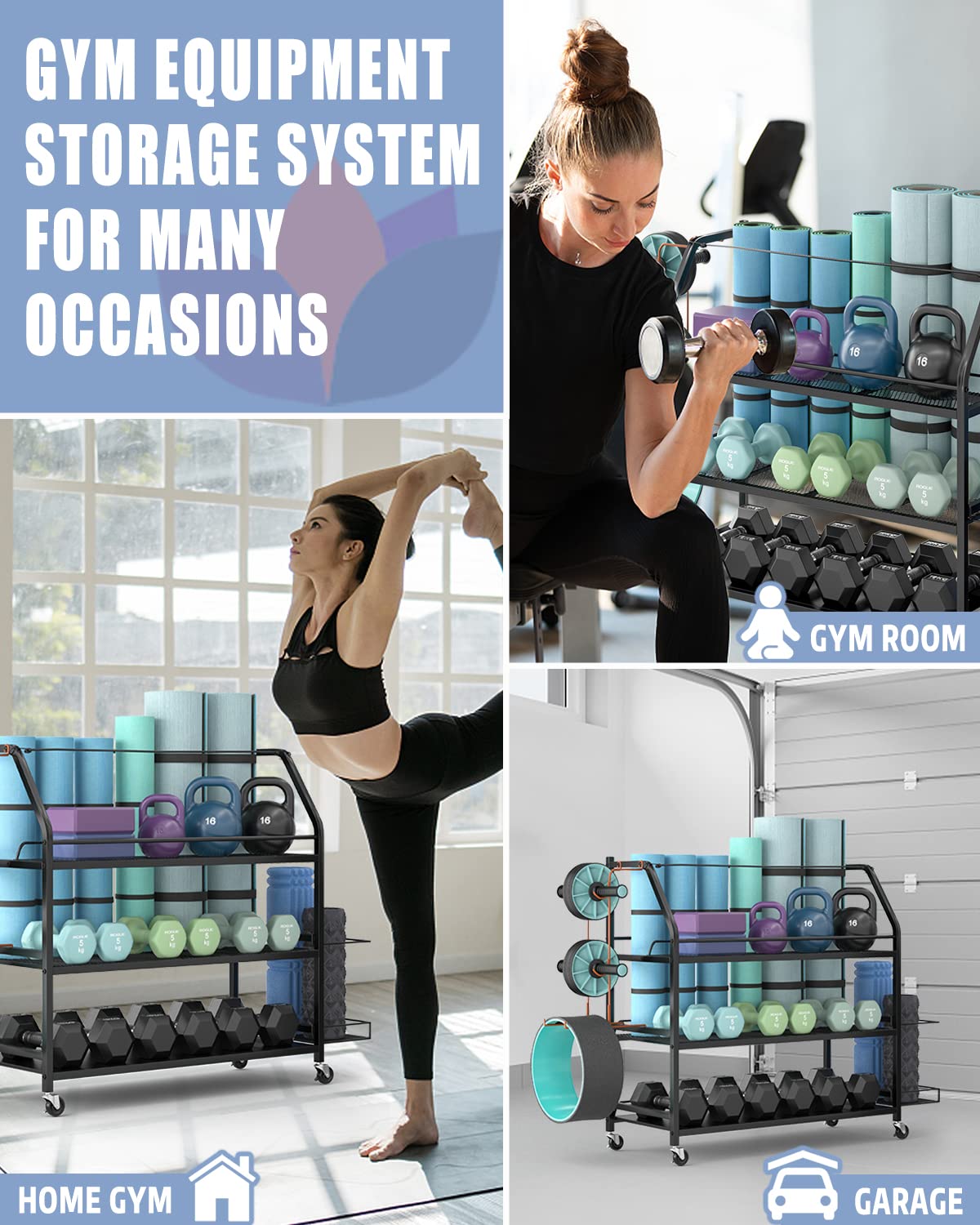 Premium Yoga Mat & Dumbbell Storage Rack - Home Gym Equipment Organizer | Golf Bag & Club Holder - Space-Saving Workout & Golf Gear Storage Solution for Home, Garage, or Studio