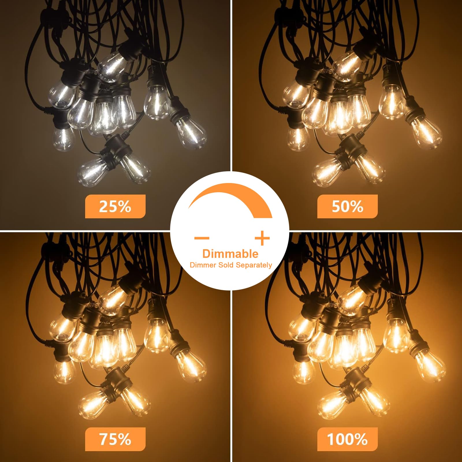 SUNTHIN 96FT Outdoor String Lights with 32 LED Shatterproof Bulbs - Waterproof Patio Lights for Backyard, Deck, Garden, Porch, Bistro & Cafe Decor | Perfect for Parties, Weddings & Outdoor Dining