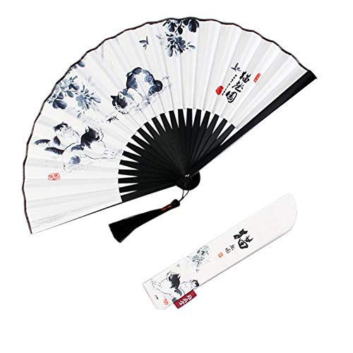 Vintage Chinese Ink Painting Folding Hand Fan with Tassels - Elegant Retro Style Handheld Fan for Wedding, Dancing, Church, Party & Gifts - Perfect for Summer Cooling, Costume Accessories & Home Decor