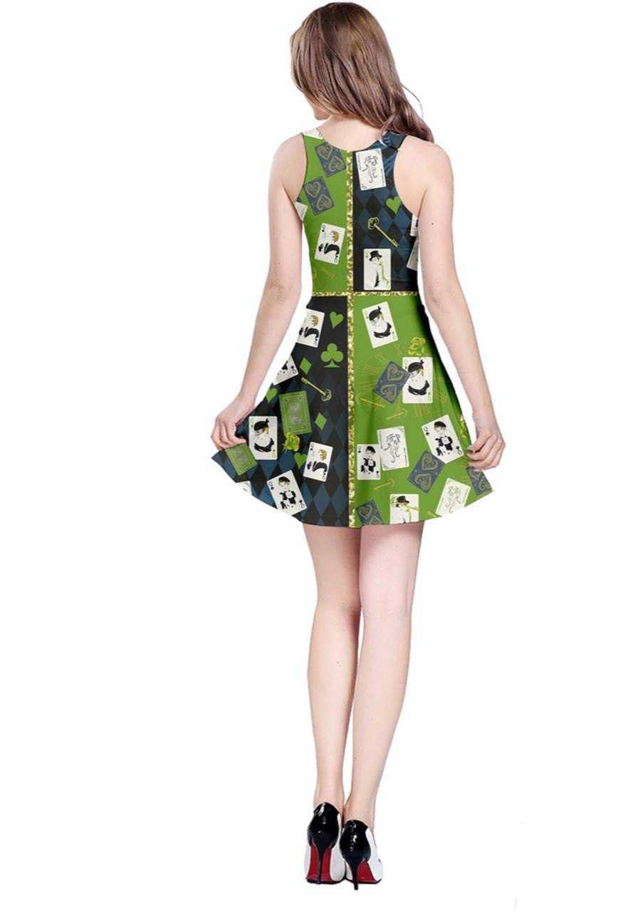 CowCow Women's Dark Poker Playing Cards Print Queen Flame Hell Fire Seamless Sleeveless Dress - XS to 5XL Plus Size, Casual Party Clubwear for Poker Night, Cosplay & Gothic Fashion