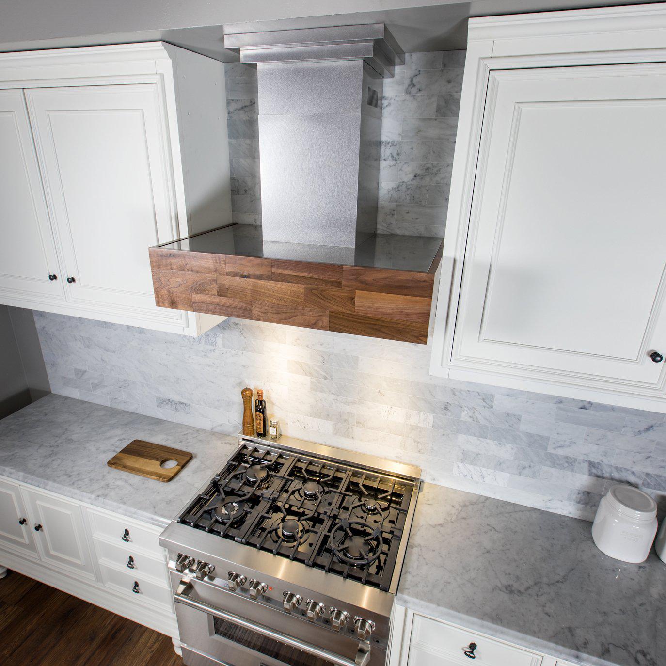ZLINE 681W 30 Inch Convertible Wooden Wall Mount Range Hood - Walnut Butcher Block Finish | Designer Series for Modern Kitchens | Perfect for Home Chefs & Open Concept Living Spaces