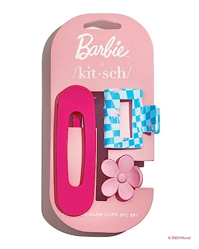 Barbie x Kitsch Medium Open Hair Claw Clips Set of 3 - Stylish Hair Accessories for Thick Hair - Cute Flower & Matte Clips for Teens & Women - Perfect for School, Work & Everyday Hairstyles