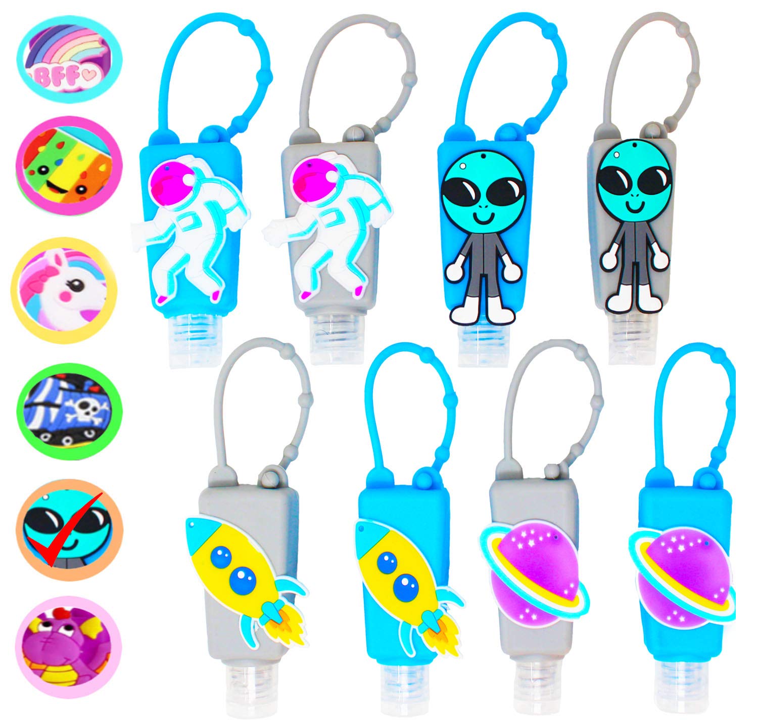 KINIA 8 Pack Empty Hand Sanitizer Bottles for Kids - Travel Size 1 oz Reusable Keychain Containers with Flip Cap (8 Color Variety) - Perfect for School, Travel & On-the-Go Hygiene