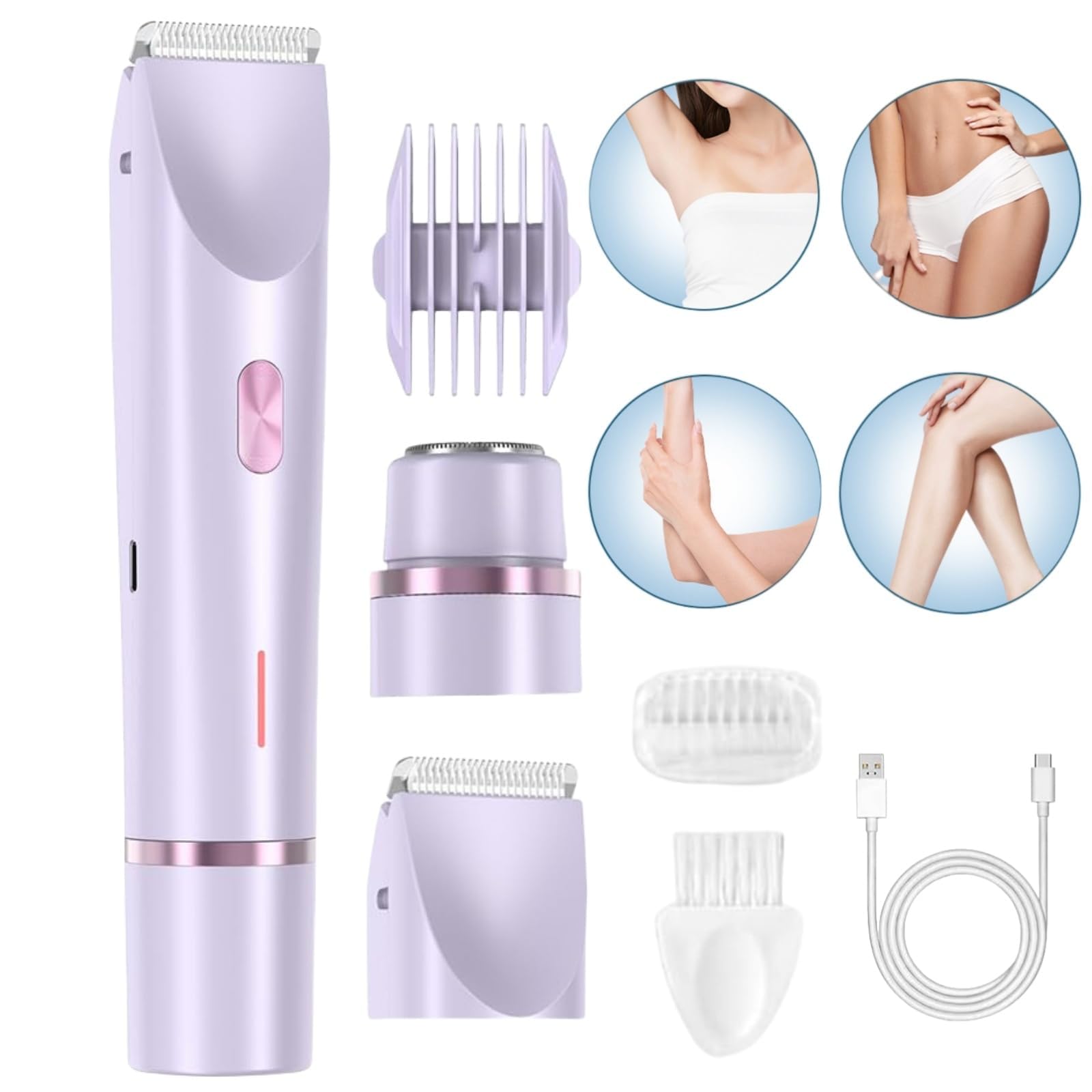 Whimsyard 3-in-1 Electric Body Hair Trimmer for Women - Double Head Detachable Shaver & Razor - Wet/Dry Use - Purple - Perfect for Bikini Line, Legs & Underarms Grooming at Home or Travel