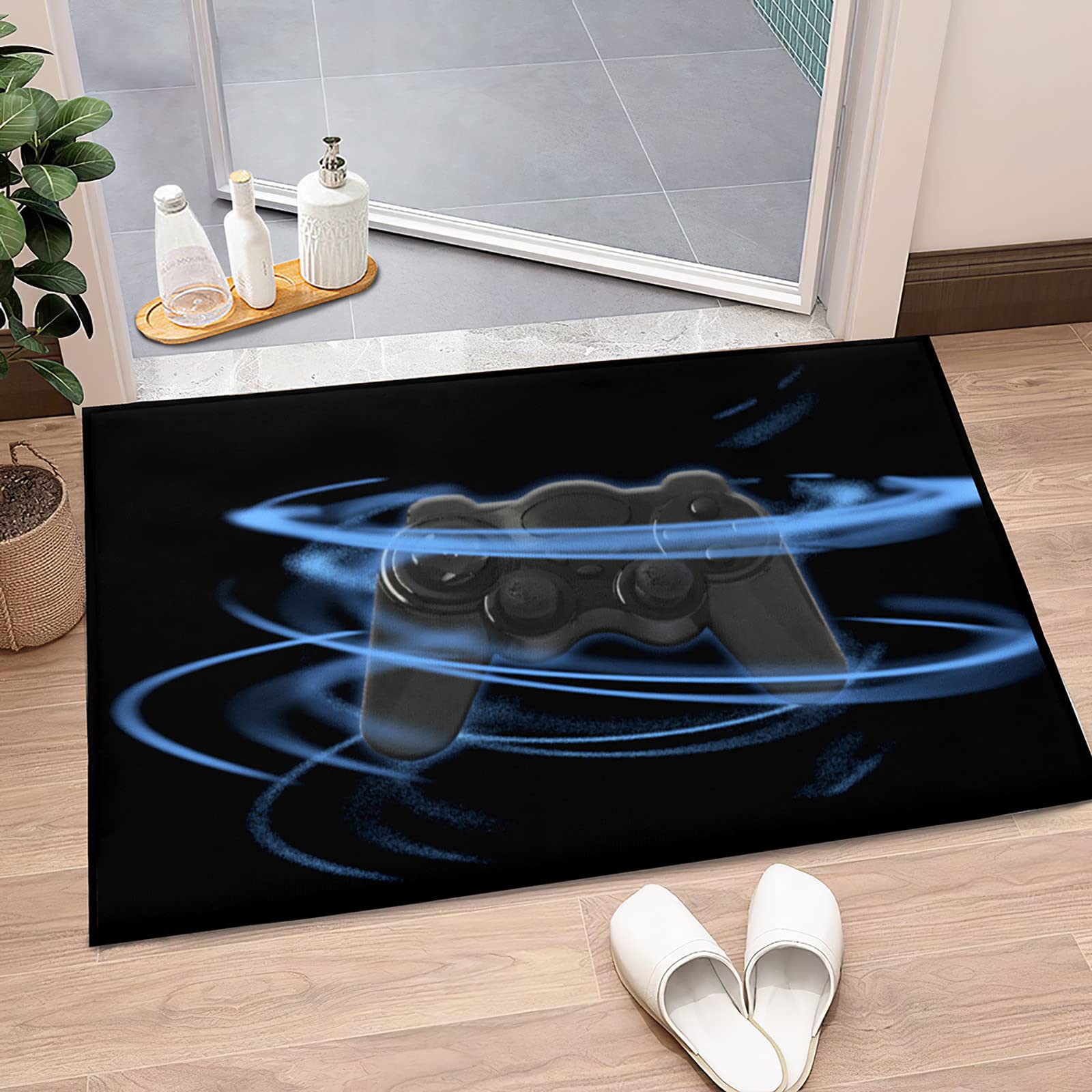 Boys Gaming Rug - Video Game Controller Design Carpet - 35x23 Inch Black Modern Area Rug for Bedroom, Living Room & Home Decor - Indoor/Outdoor Play Mat, Yoga Mat & Throw Rug - Perfect for Gaming Rooms, Kids Play Areas & Cozy Spaces