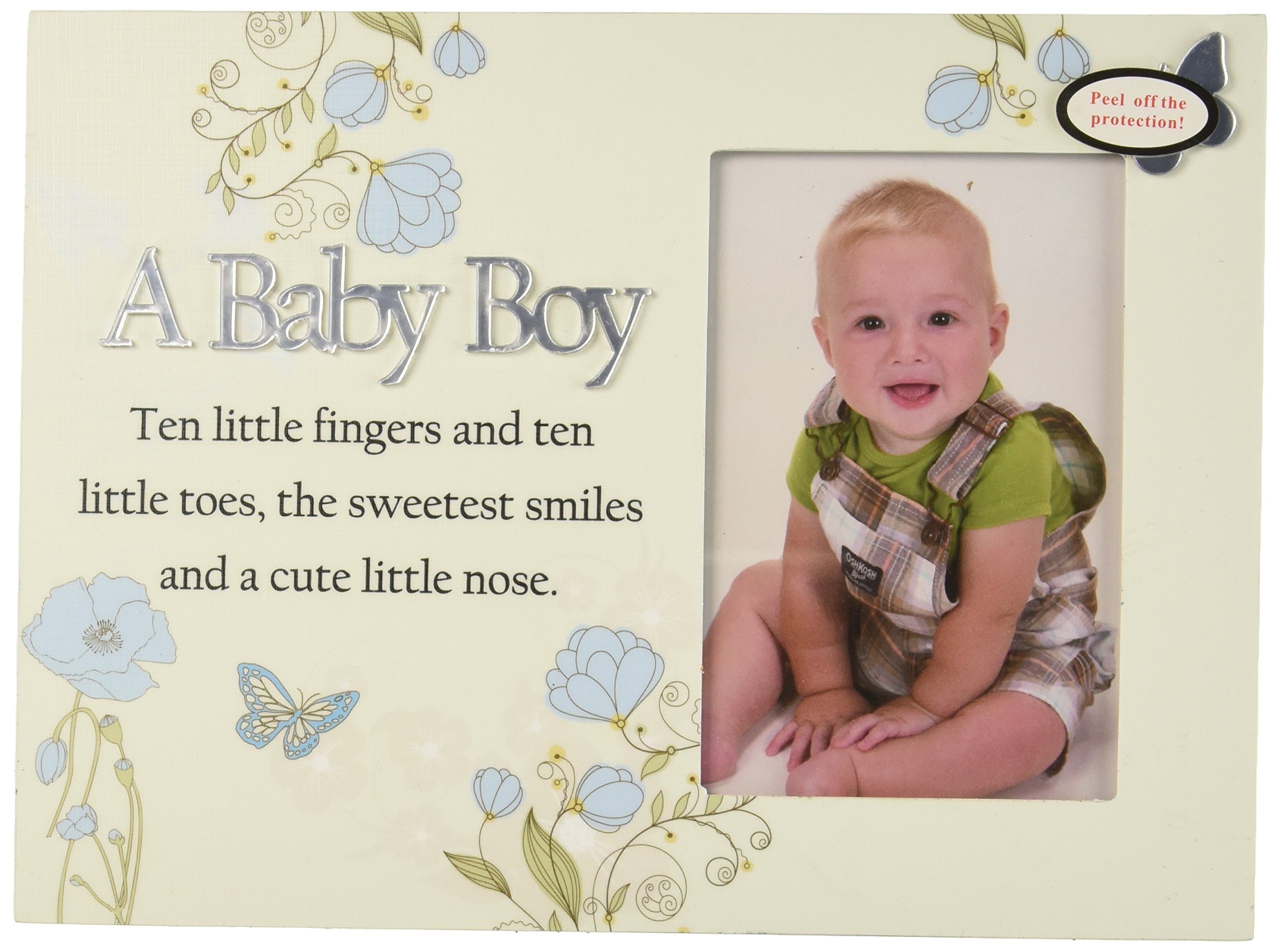 Angelstar 13361 Baby Boy Picture Frame - 10.75 x 8 Inch Wooden Photo Frame for Newborn Nursery Decor, Christening Gifts & Family Keepsakes - Perfect for Baby Shower, Birthday & First Photos