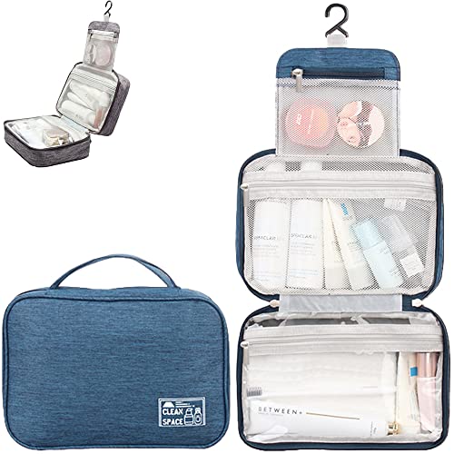 Premium Hanging Hook Toiletry Bag for Travel - Large Capacity Waterproof Cosmetic Organizer for Men & Women | Foldable Makeup Storage for Toiletries, Shampoo, Accessories | Ideal for Camping, Gym & Business Trips (Navy Blue)