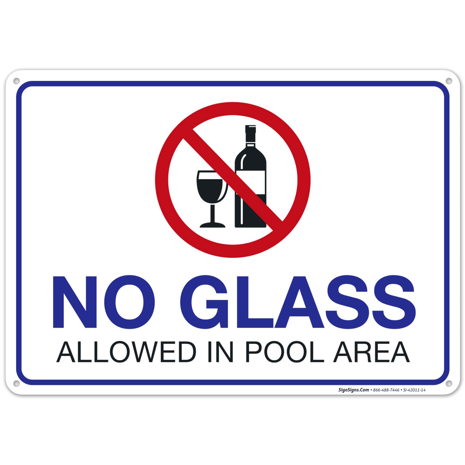 No Glass Allowed in Pool Area Sign - 10x14 Inch Rust-Free Aluminum Pool Safety Sign, Fade Resistant & Durable - Made in USA | Perfect for Public Pools, Water Parks & Backyard Swimming Areas