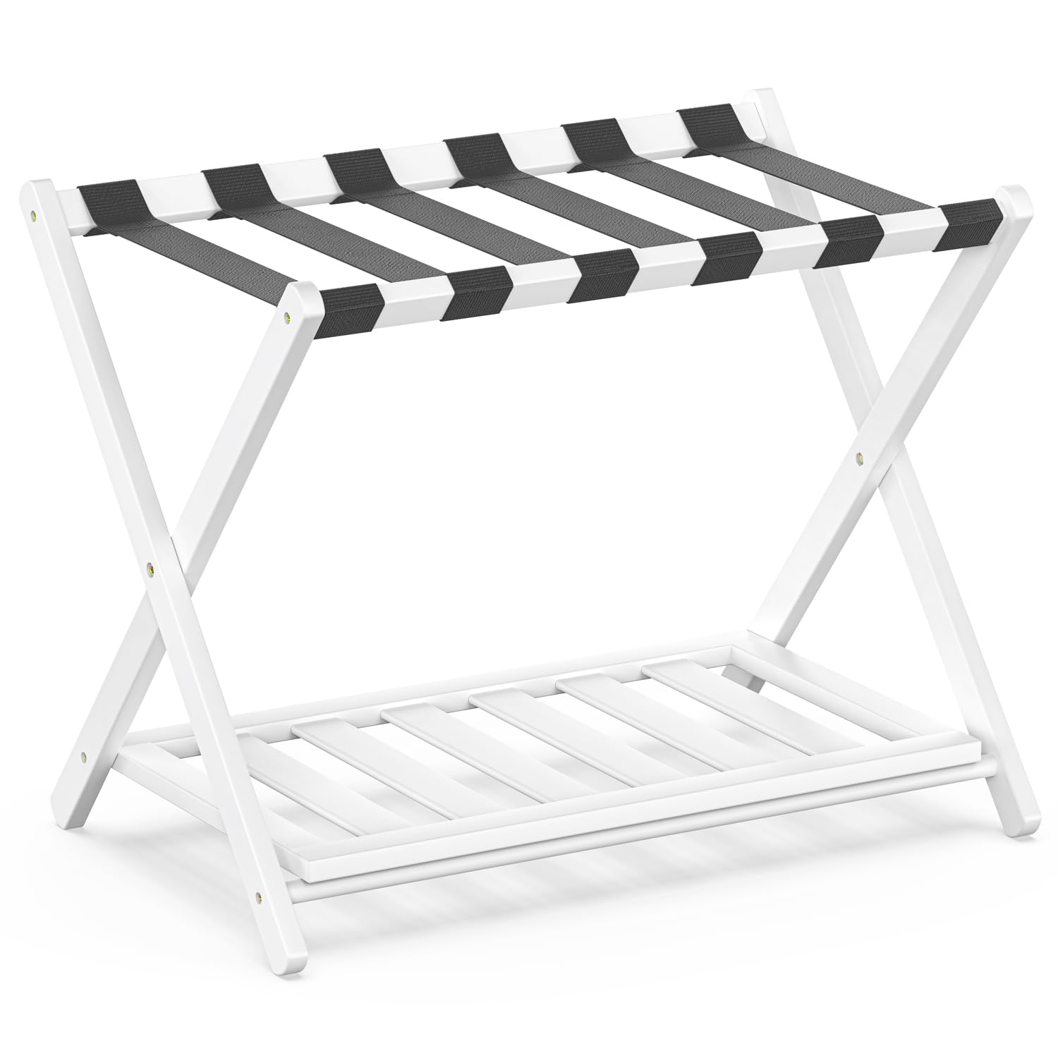 2 Pack Bamboo Folding Luggage Rack with Storage Shelf - 26.77