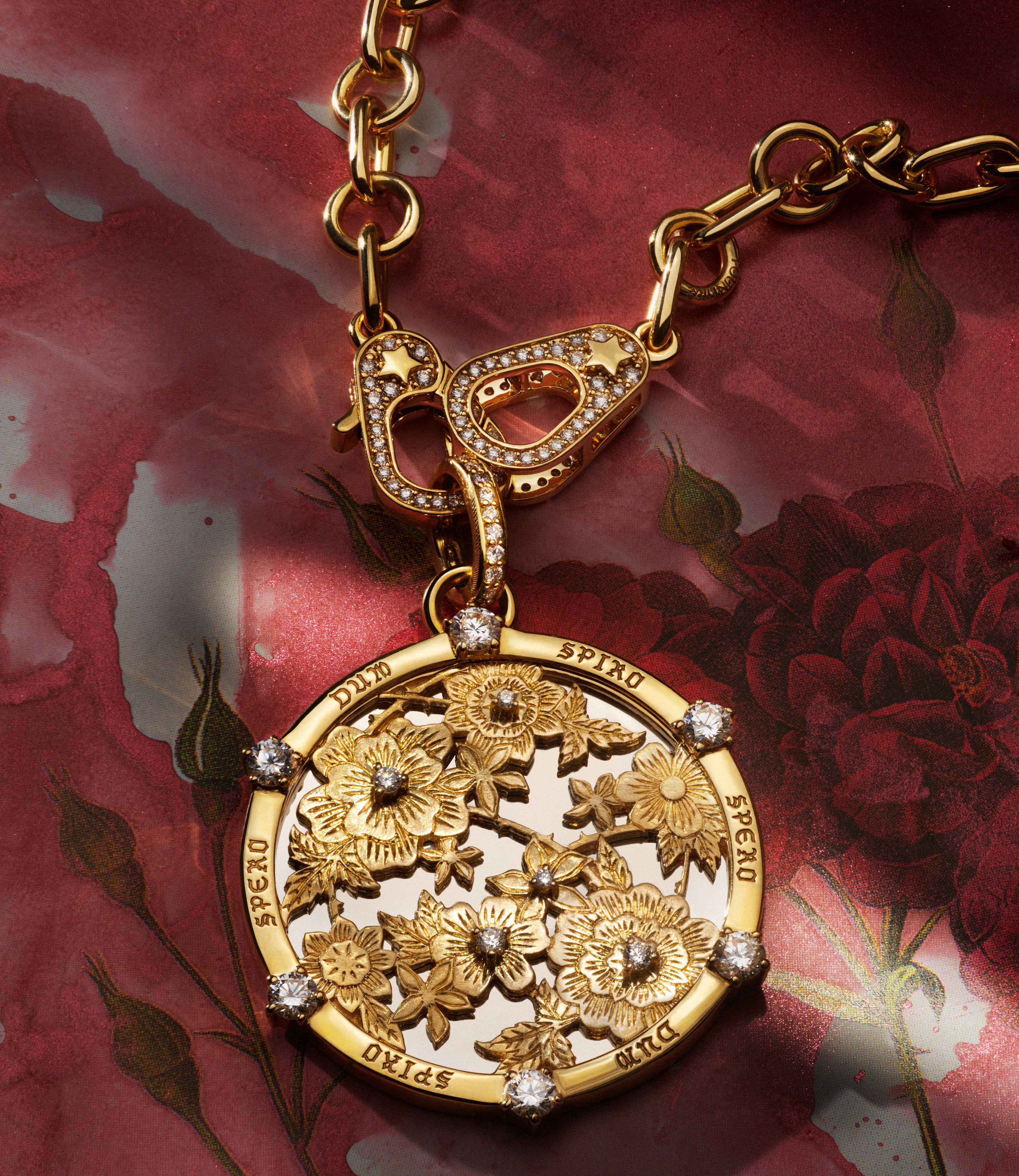 Floral Screen Resilience Sister Hook Small Mixed Clip Necklace - Mixed Gold with Diamonds for Women | Elegant Jewelry Gift for Birthday, Anniversary & Special Occasions