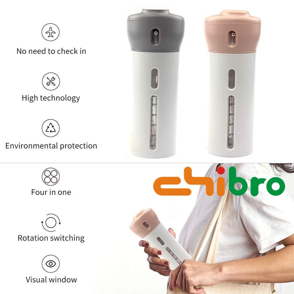 Chibro 4-in-1 Leak-Proof Travel Bottle Set - TSA Approved Refillable Containers for Shampoo, Lotion, Gel & Body Wash (Multicolor, 1-Pack) - Perfect for Air Travel, Gym, Camping & Vacation Toiletries