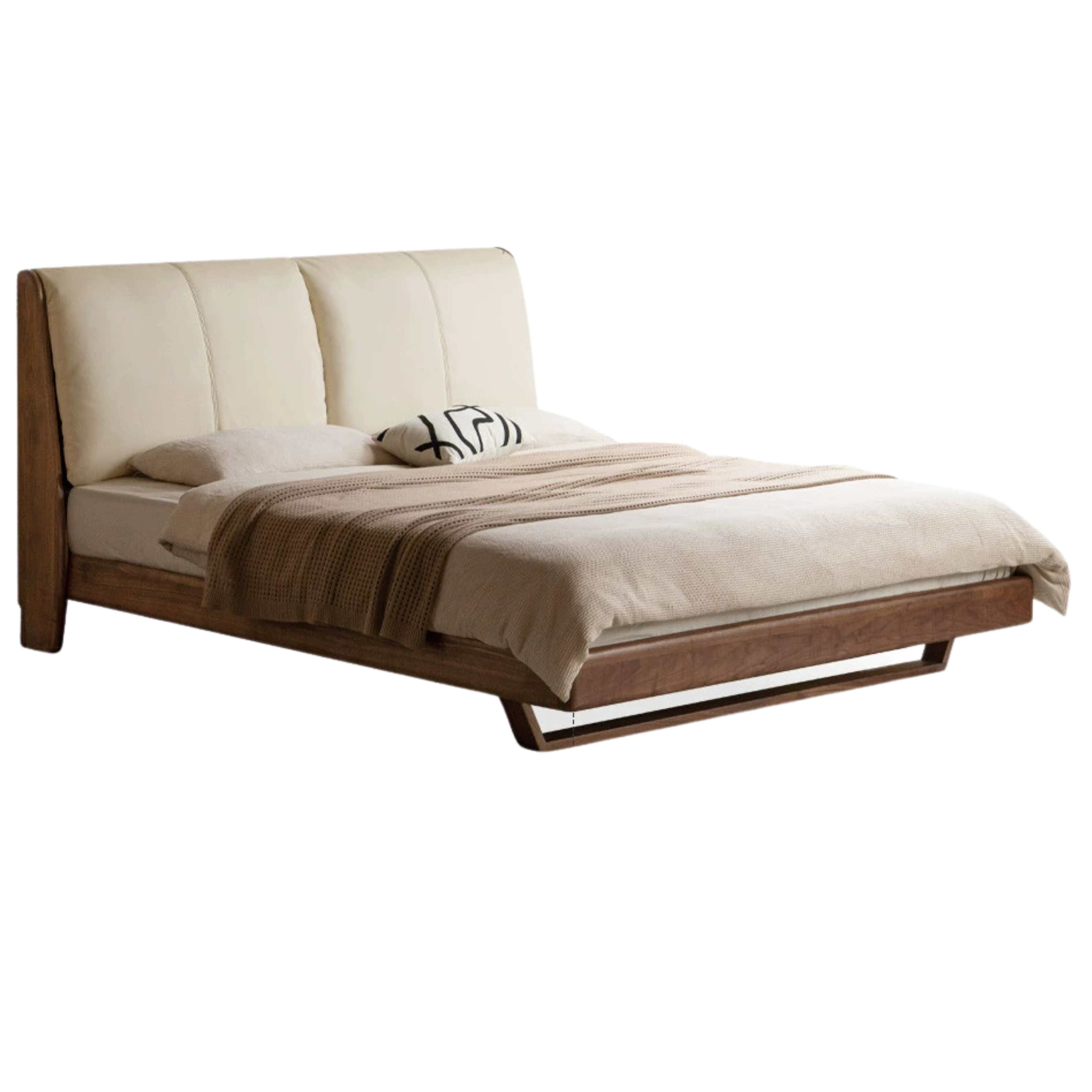 Rich Dark Walnut color leather bed coconut milk white