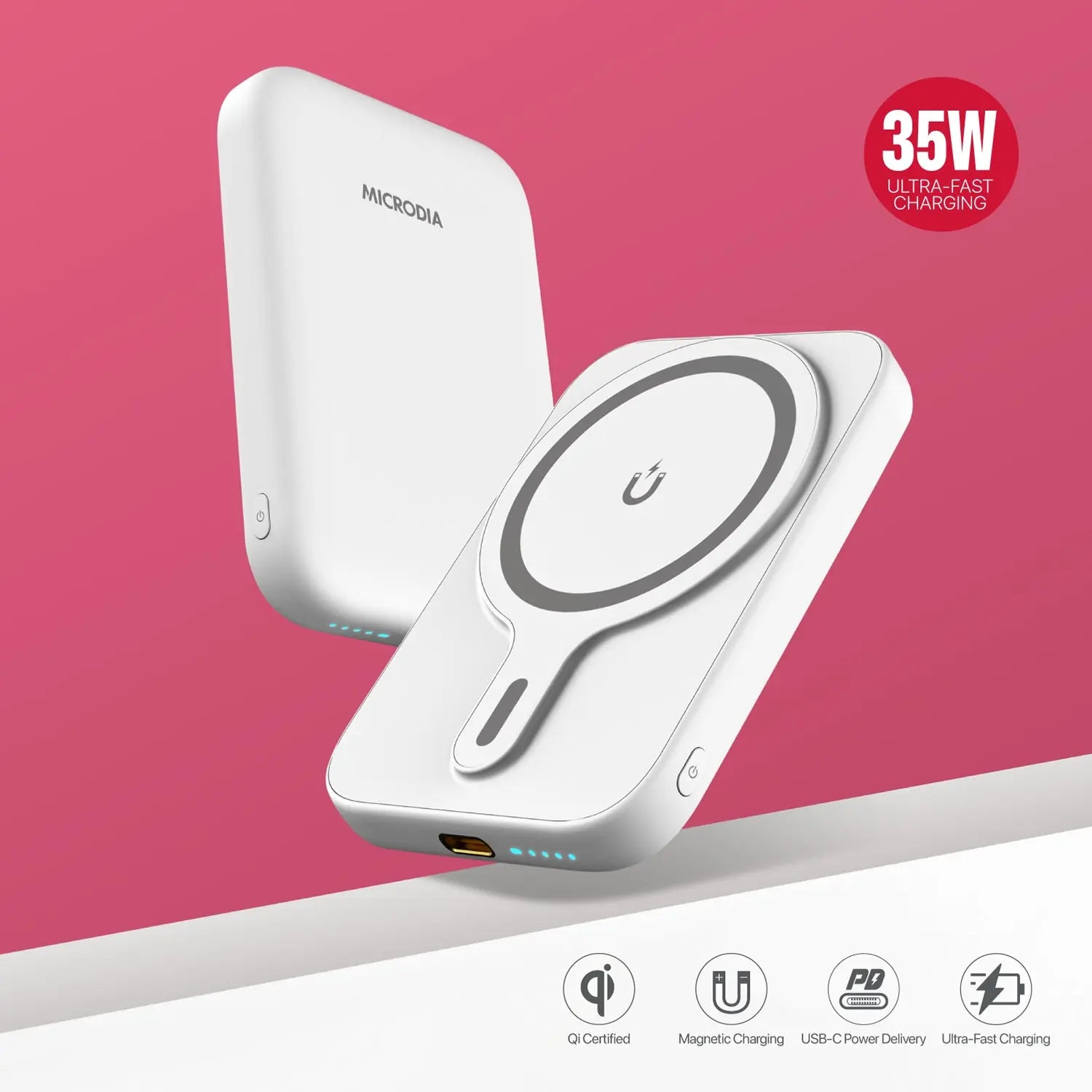 MICRODIA SNAPPower™ Anchor Magnetic Wireless Power Bank 10000mAh Portable Charger for iPhone Samsung Galaxy - Perfect for Travel, Camping & Emergency Charging