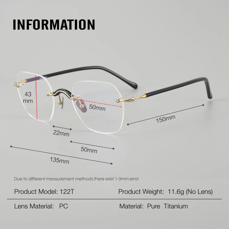Aror Women's Rimless Flat Top Square Titanium Eyeglasses 49122 - Lightweight & Durable Titanium Frame for Everyday Wear, Office, and Reading Glasses