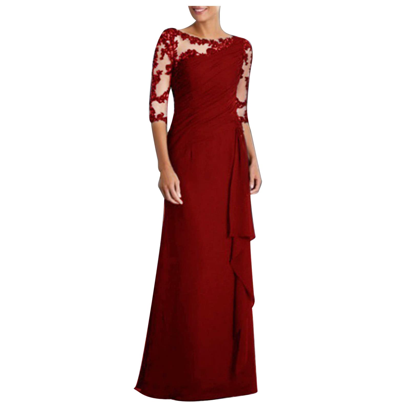 Elegant Floral Lace Maxi Cocktail Dress for Women - Formal Evening Party Gown with O-Neck for Wedding Guest - Perfect for Bridal Showers, Galas & Special Occasions