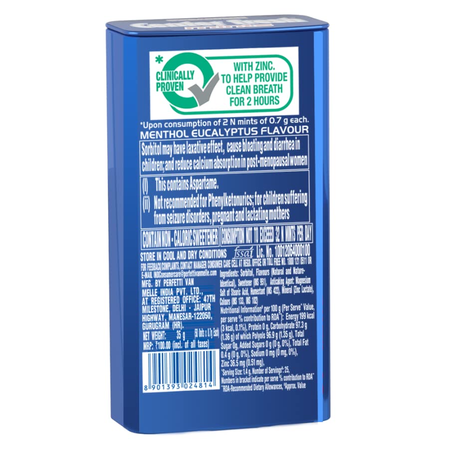 Center Fresh Sugar-Free Mints - Intense Menthol Eucalyptus Flavor for Fresh Breath (35g Tin, 50 Count) | Perfect for Office, Travel & After Meals