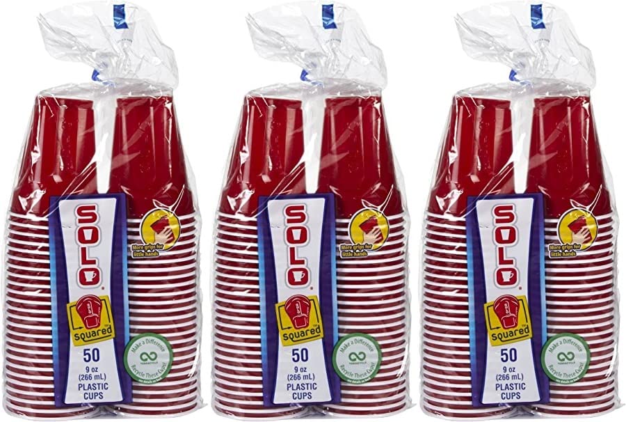 SOLO Red Party Cups 9 oz - 50 Count (Pack of 3, 150 Total) - Disposable Plastic Cups for Parties, BBQs, Tailgating & Outdoor Events
