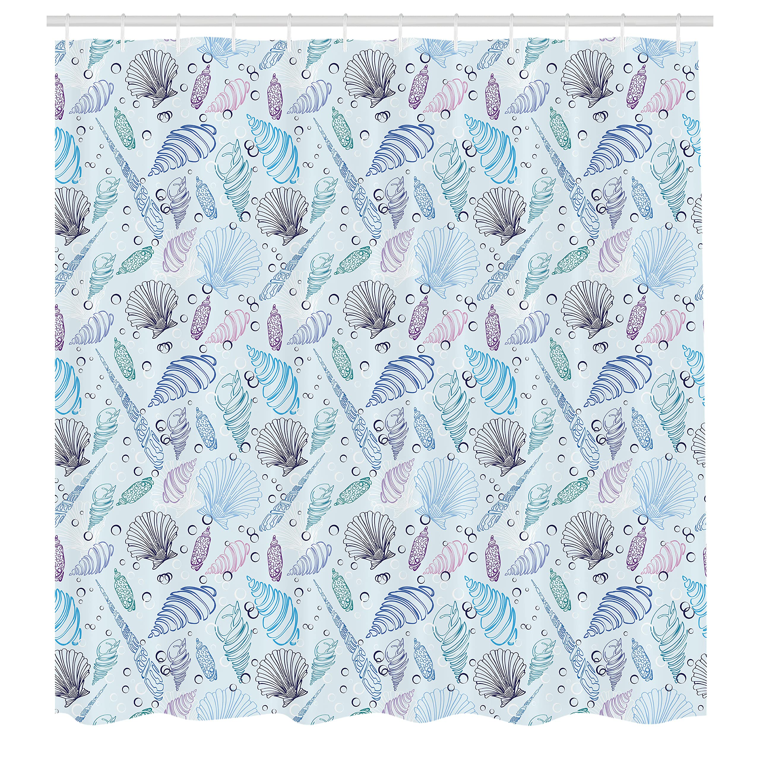 Ambesonne Nautical Shower Curtain - Sea Shell & Underwater Bubbles Ocean Print Bathroom Decor Set with Hooks, 69x84 Inches, Indigo Blue Purple - Perfect for Beach Themed Bathrooms & Coastal Home Decor