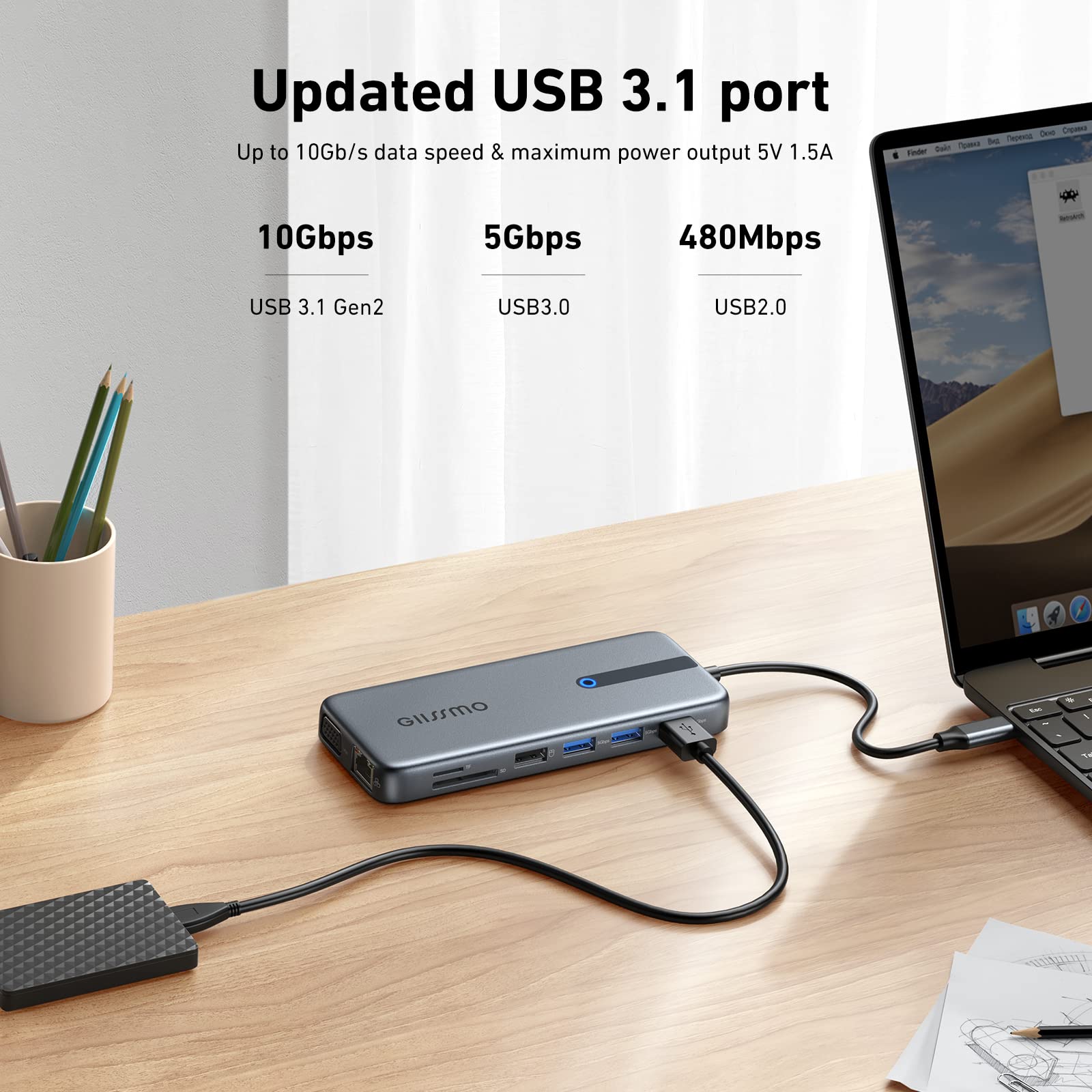 13-in-1 USB C Docking Station for Laptop - Dual/Triple Monitor Support with 2 HDMI, DP, 100W PD, 10Gbps USB 3.1, Ethernet, SD/TF Card Reader - Compatible with MacBook, Dell, HP, Lenovo - Perfect for Home Office, Gaming & Multi-Tasking