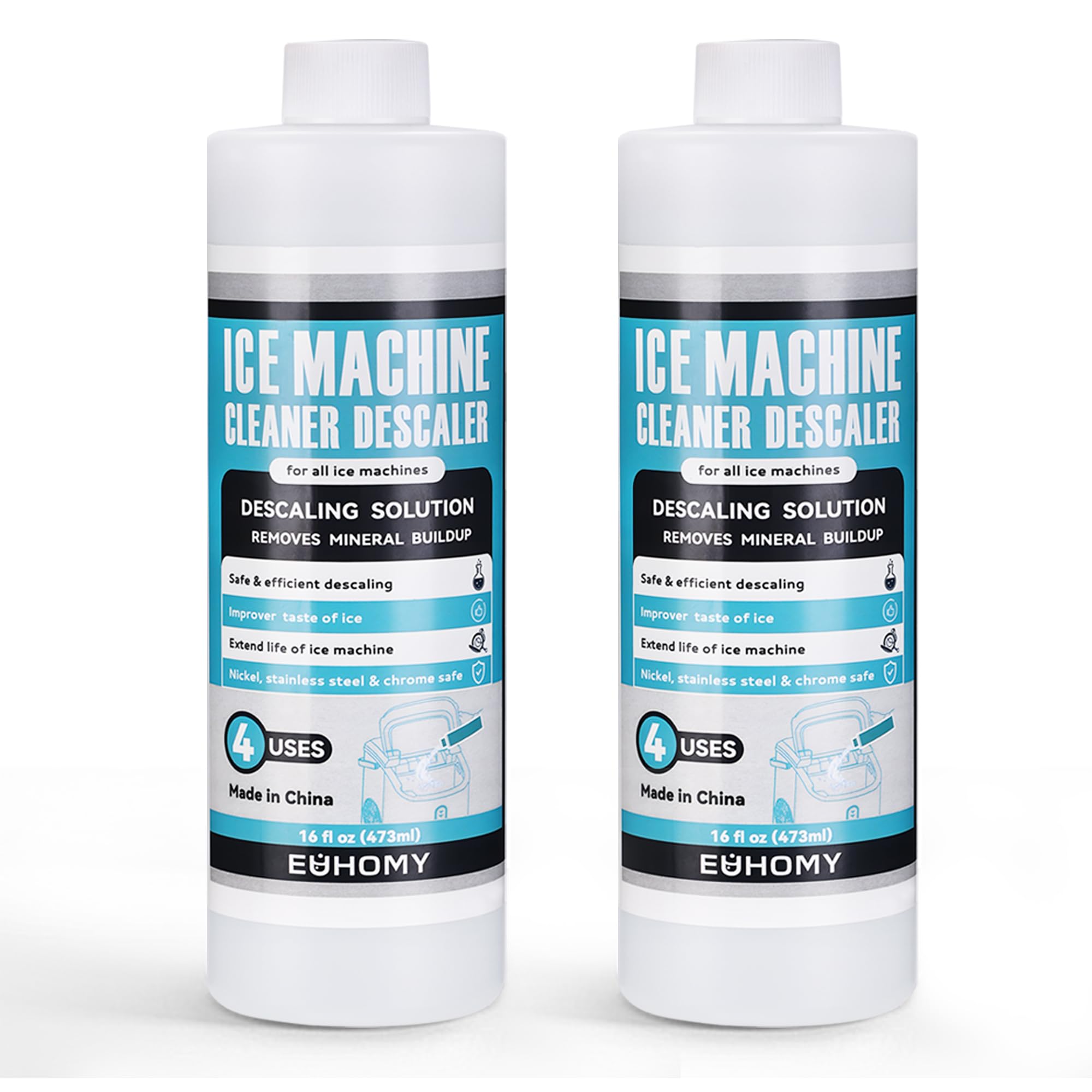 **EUHOMY Ice Machine Cleaner Descaler - 32 Fl Oz (8 Uses) | Universal Descaling Solution for All Brands Ice Makers, Coffee & Espresso Machines | Removes Limescale & Mineral Buildup | Perfect for Home, Office & Commercial Use (2 Bottles)**
