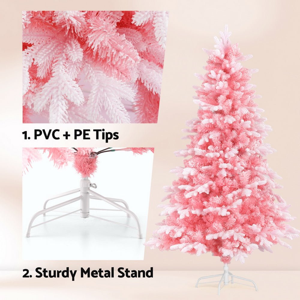 1.8m Pink Christmas Tree with 810 Tips - Snowy Xmas Party Decor for Home, Office & Holiday Celebrations