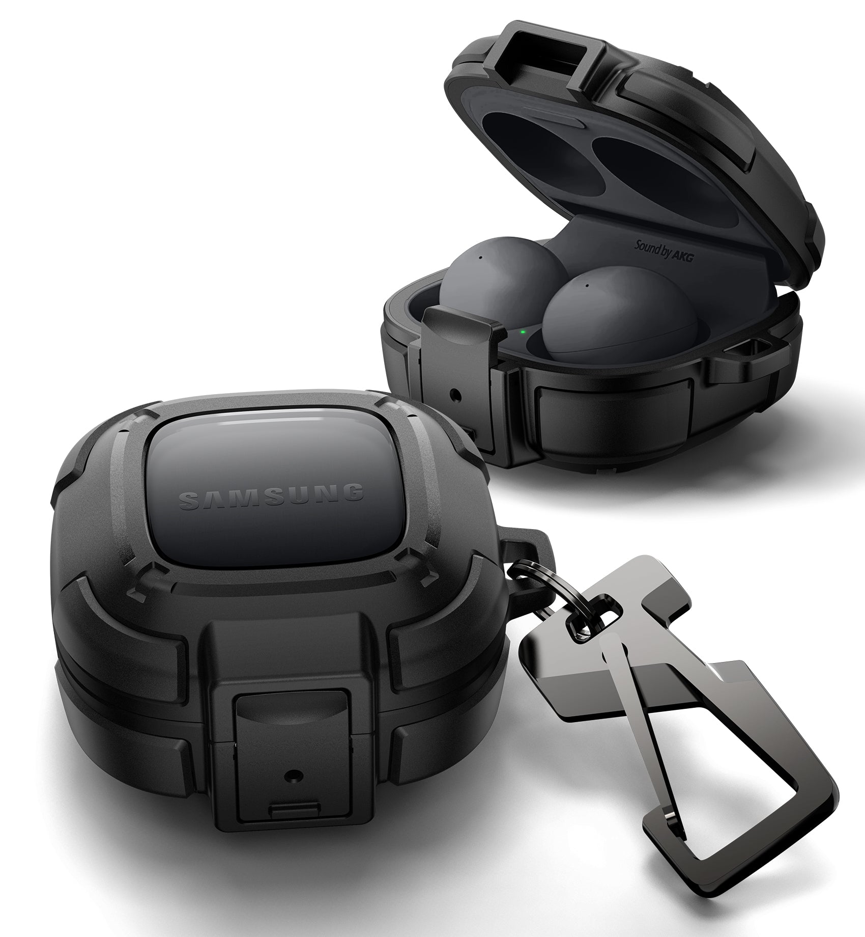 Durable Shockproof Earphone Case for Samsung Galaxy Buds Live/Pro/Buds2/Buds2 Pro/FE (2023) - Secure Lock & Carabiner Clip, Full Body Rugged Protection - Perfect for Travel, Sports, and Outdoor Activities