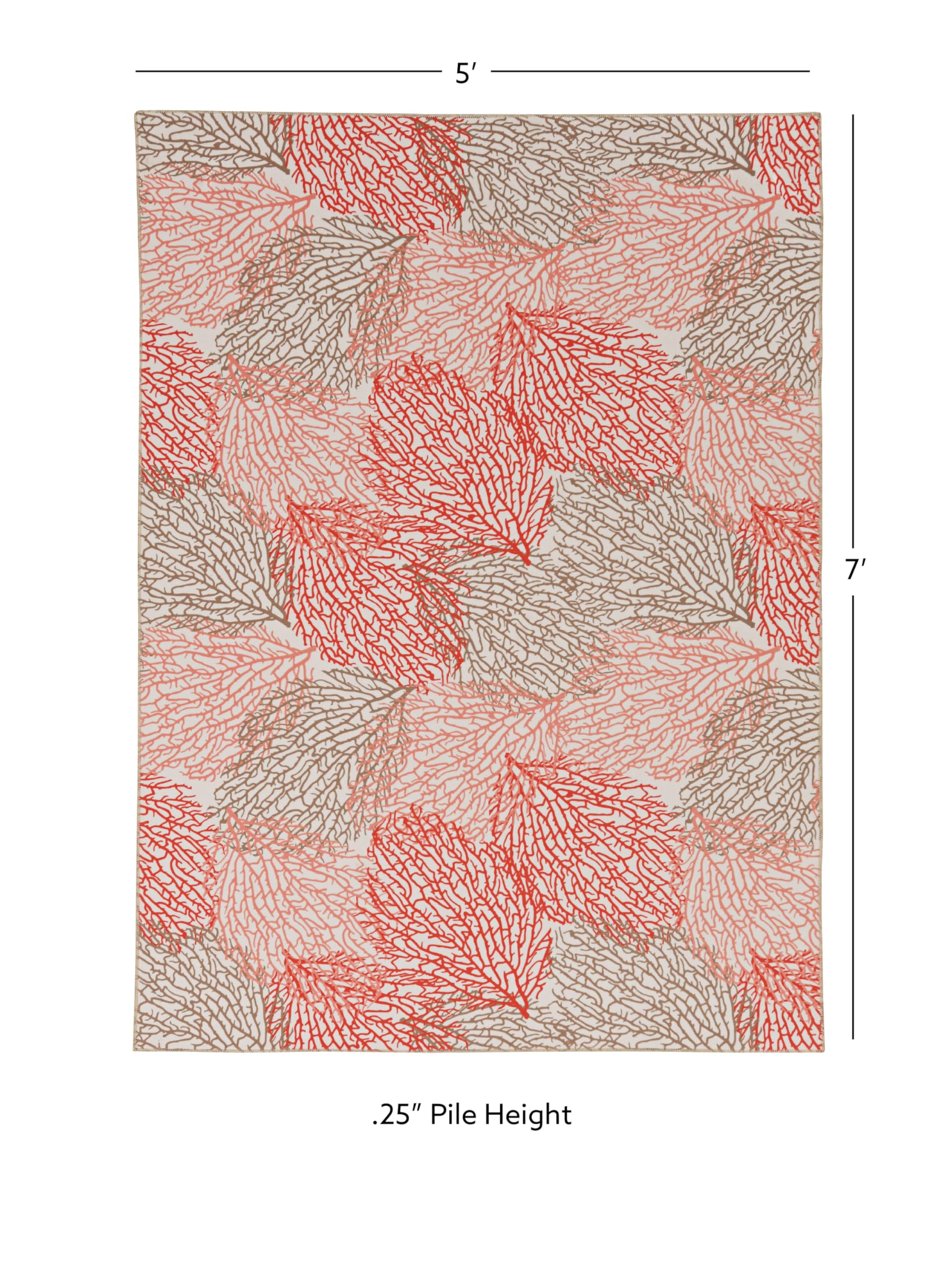 Linon The Anywhere Washable Rug - Varley Ivory/Coral 5' X 7' Area Rug - Machine Washable, Stain Resistant - Perfect for Living Room, Bedroom, or Dorm Decor