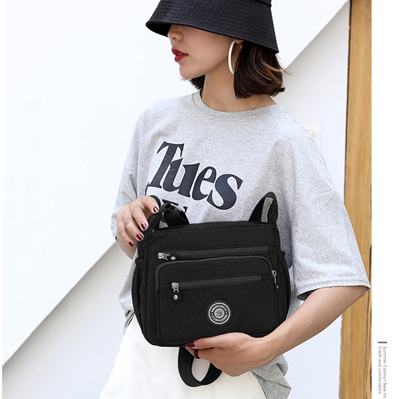 Waterproof Nylon Crossbody Bag for Women - Multi-Pocket Adjustable Strap Travel Messenger Purse (Black) | Perfect for Daily Commute, Shopping & Outdoor Adventures