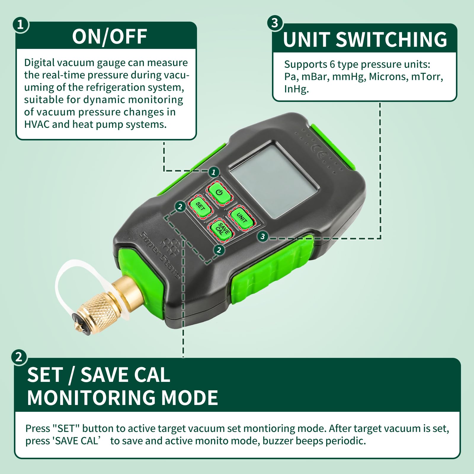 **Digital Vacuum Gauge & HVAC Micron Tester Kit – 4 Units 7/16